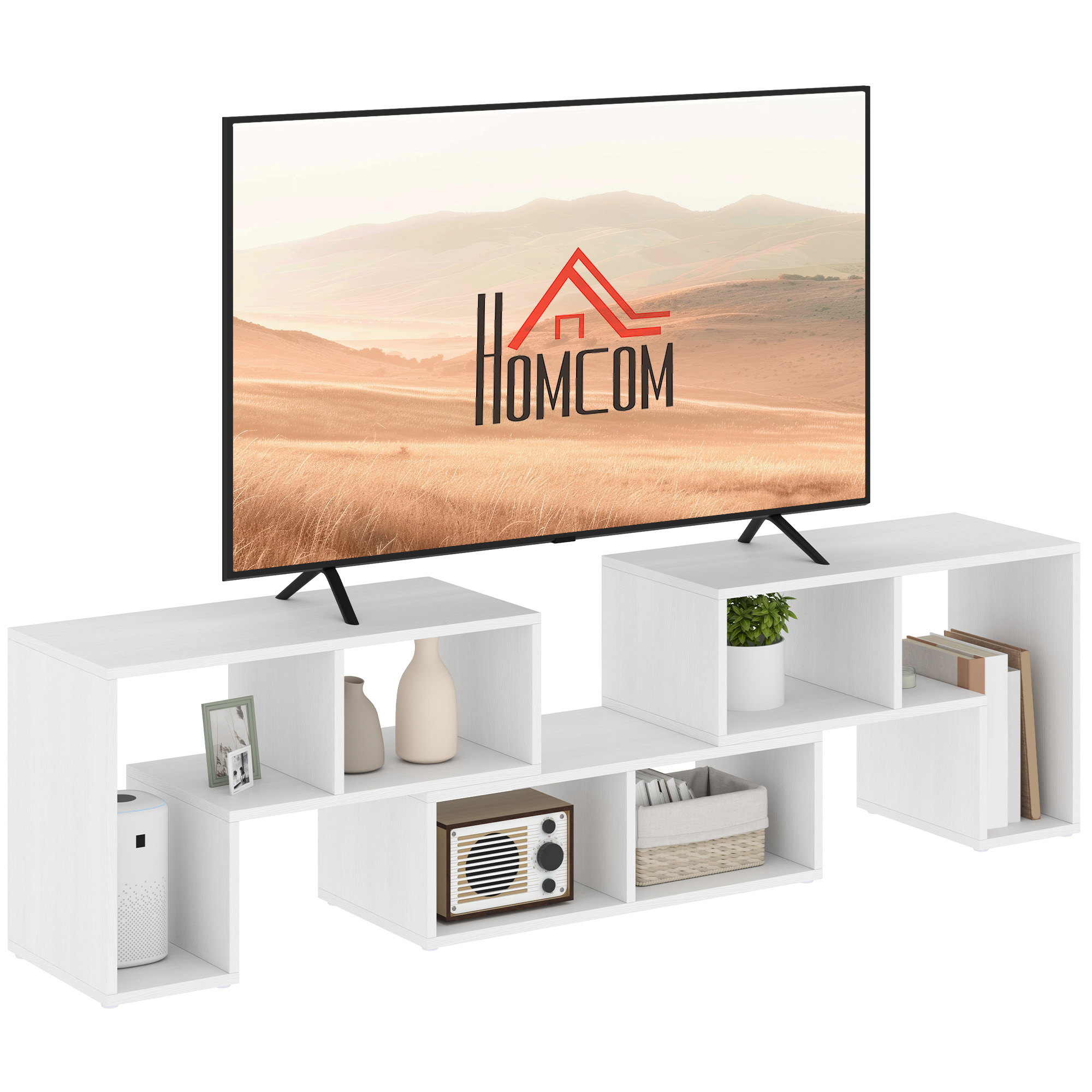 HERON TV Stand for TVs up to 75 Inches, White Wood Grain