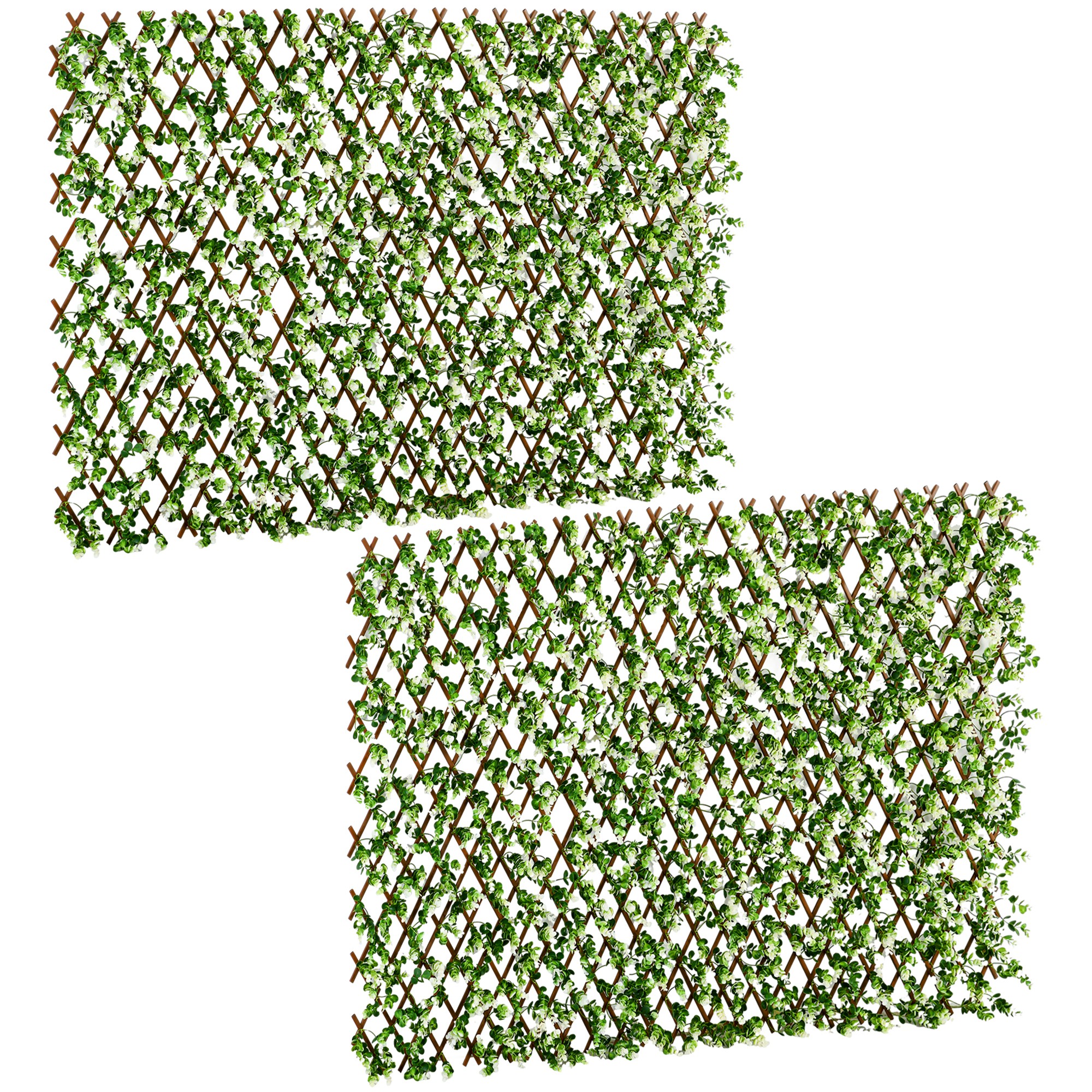 2 Pcs Expandable Faux Privacy Fence, 2 x 1m Decorative Trellis w/ Artificial Leaves, Garden Telescopic Hedge Privacy Screen Greenery Walls