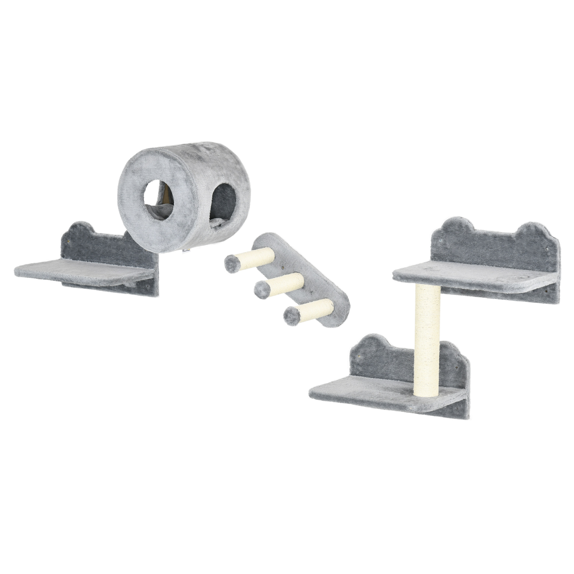 4PCs Wall Mounted Cat Tree Cat Wall Furniture with Platforms, Steps, Scratching Post, Perch, Cat Condo for Indoor Cat - Grey