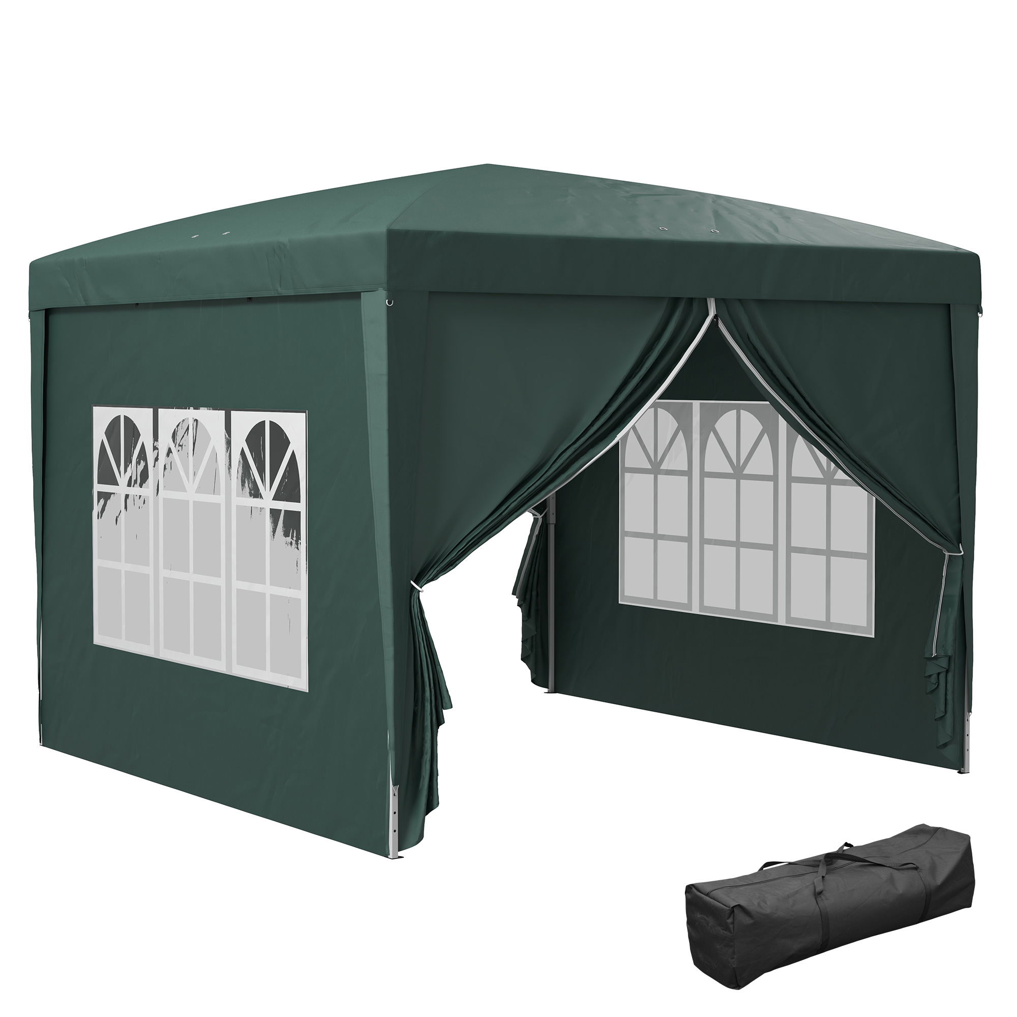 3 x 3m Pop Up Gazebo, Wedding Party Canopy Tent Marquee with Carry Bag and Windows, Green