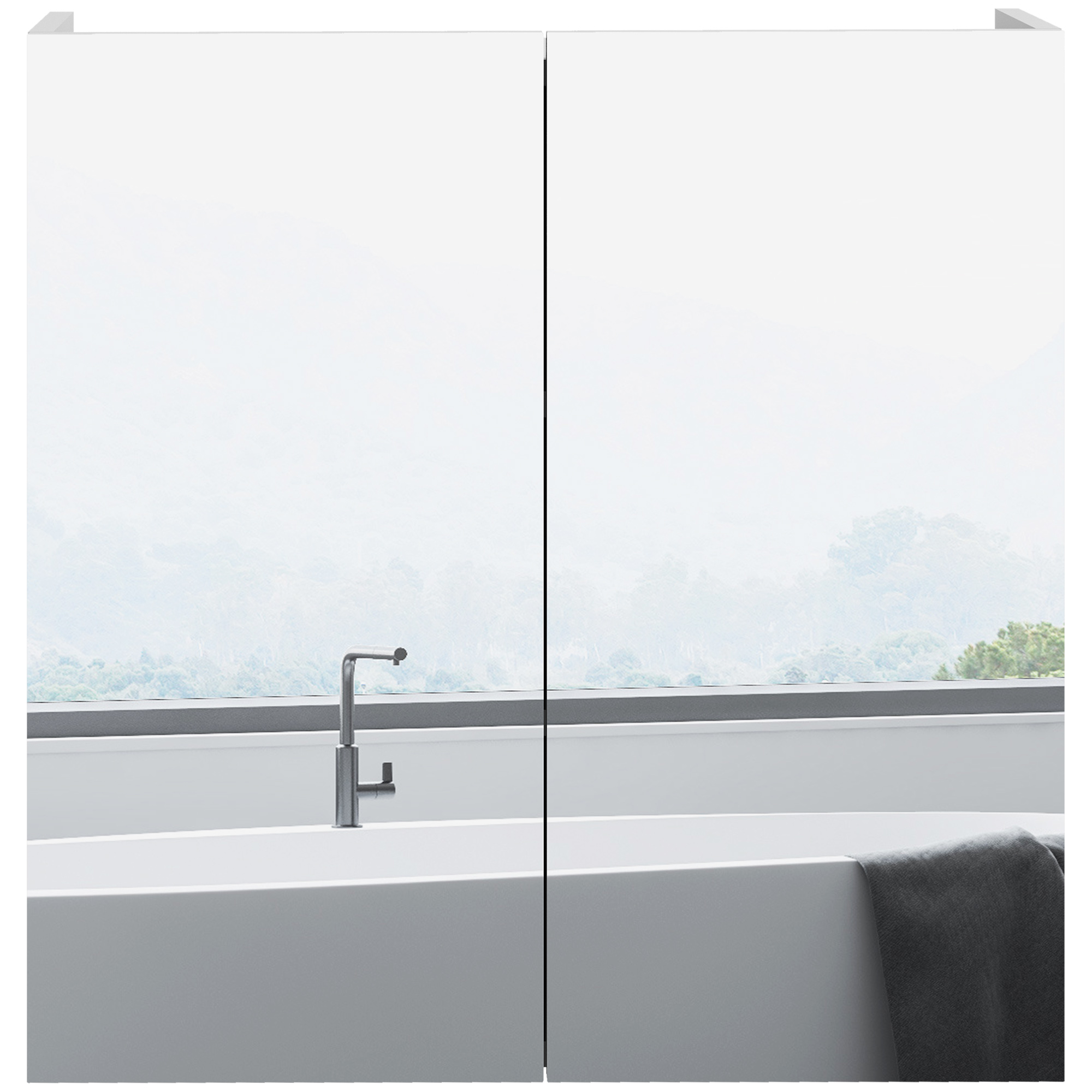 Wall Mounted Double Door Mirror Cabinet - High Gloss - White