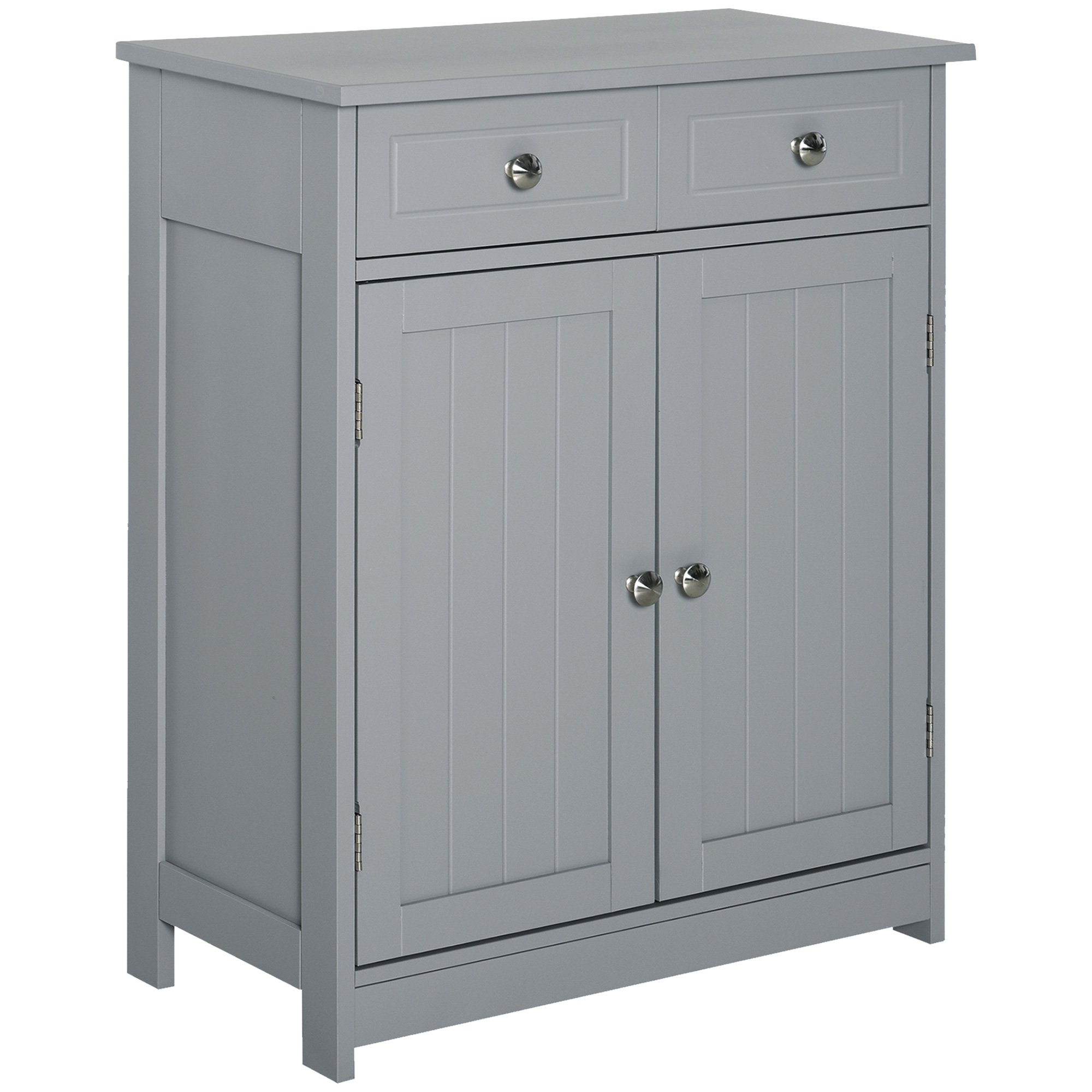 Bathroom Storage Cabinet Free-Standing Bathroom Cabinet Unit w/ 2 Drawers Cupboard Adjustable Shelf Handles Traditional Style 75x60cm Grey