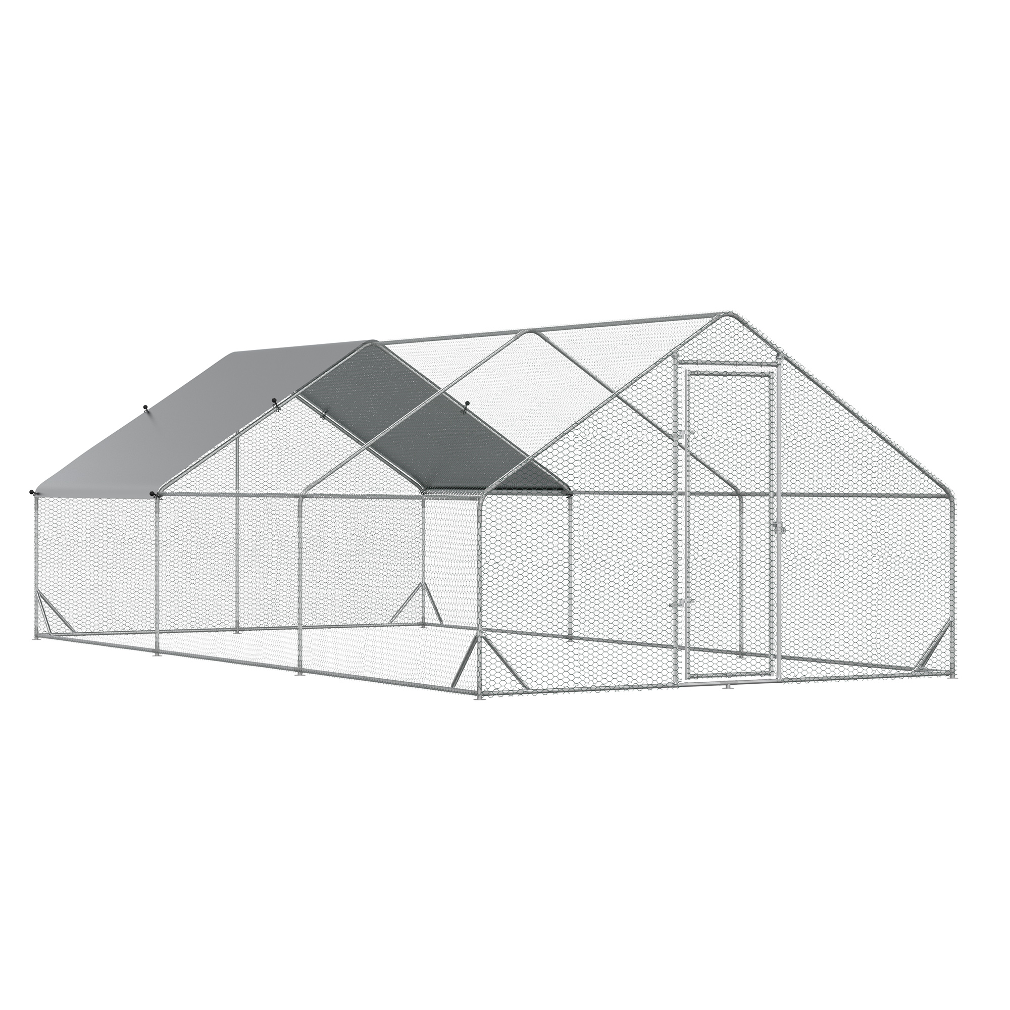 Galvanised Walk In Chicken Run w/ Cover 6 x 3 x 2m Silver