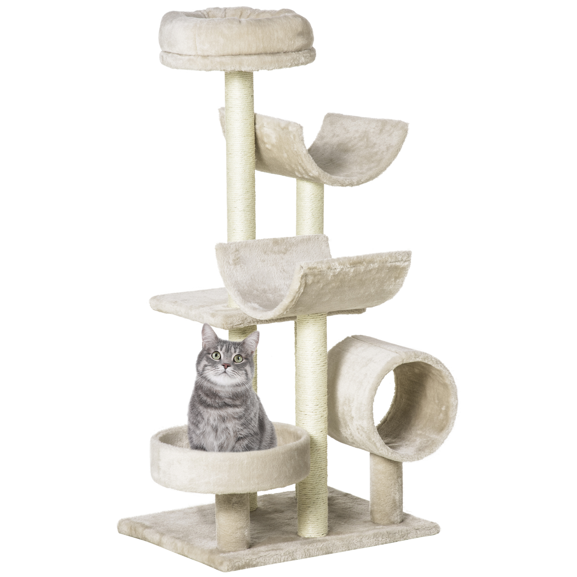 Cat Tree, Plush, 50Lx40Wx105H cm-Beige