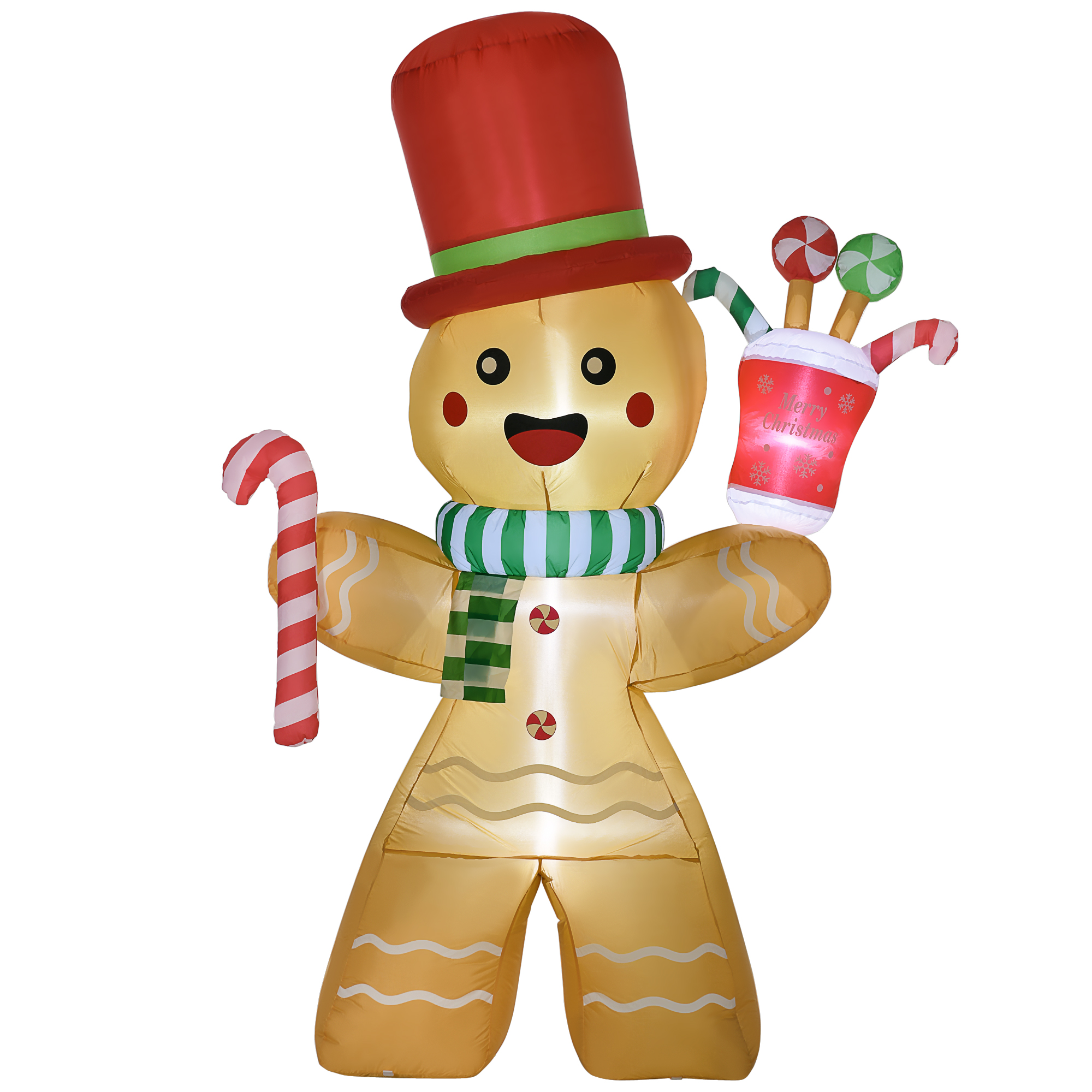 Debbie 7.5FT Christmas Inflatable Gingerbread Man with Candy Cane and LED Lights, Blow-Up Outdoor LED - Orange