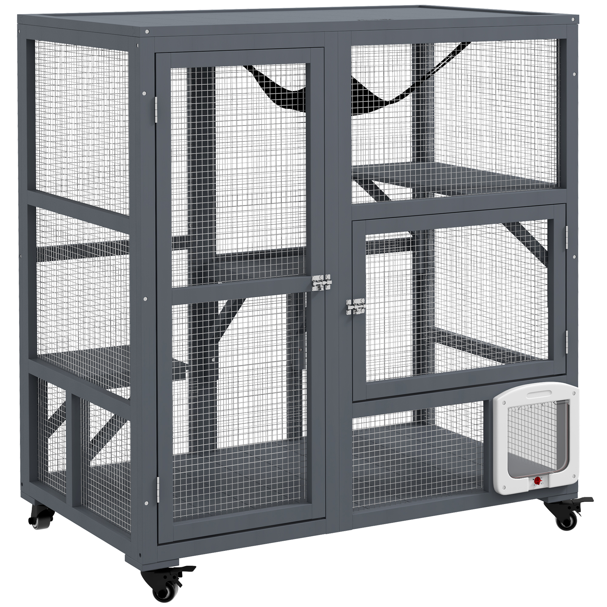 Cat Furniture - Wooden Outdoor Cat Enclosure with Wheels Grey 100cm