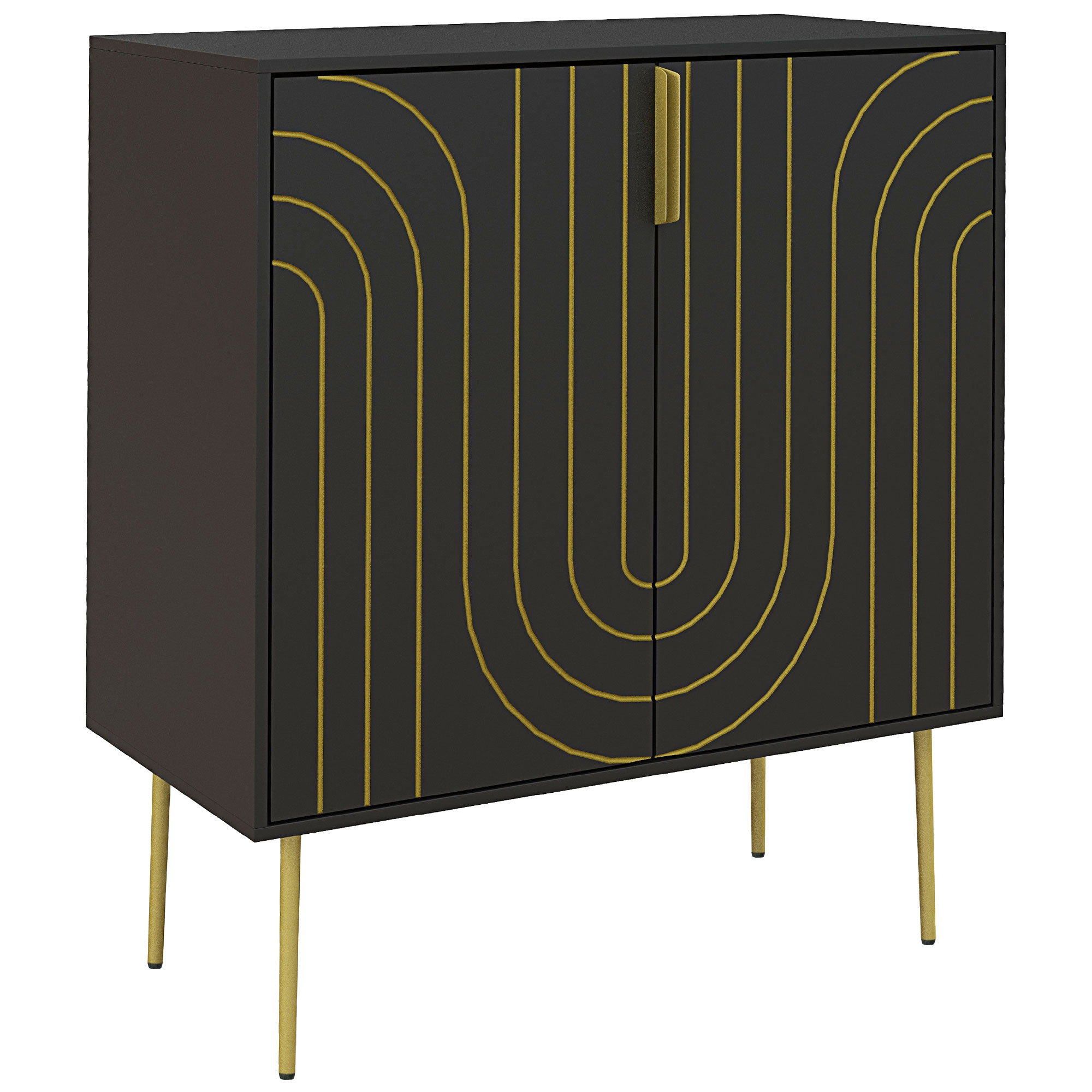 Scott Art Deco Inspired Sideboard with Adjustable Shelf - Black