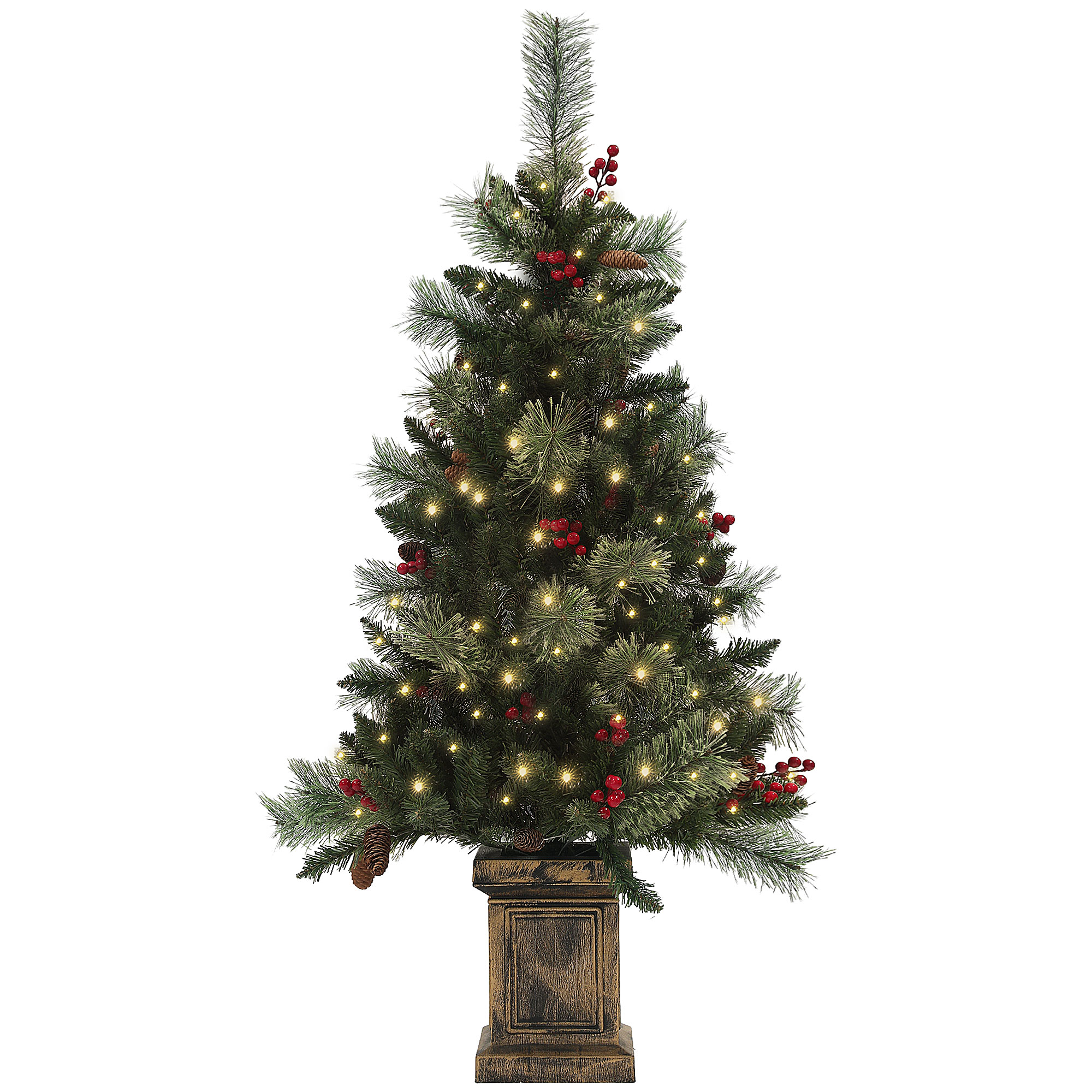Scott 1.2m Artificial Christmas Tree with 100 LED Lights and Red Berries - Green