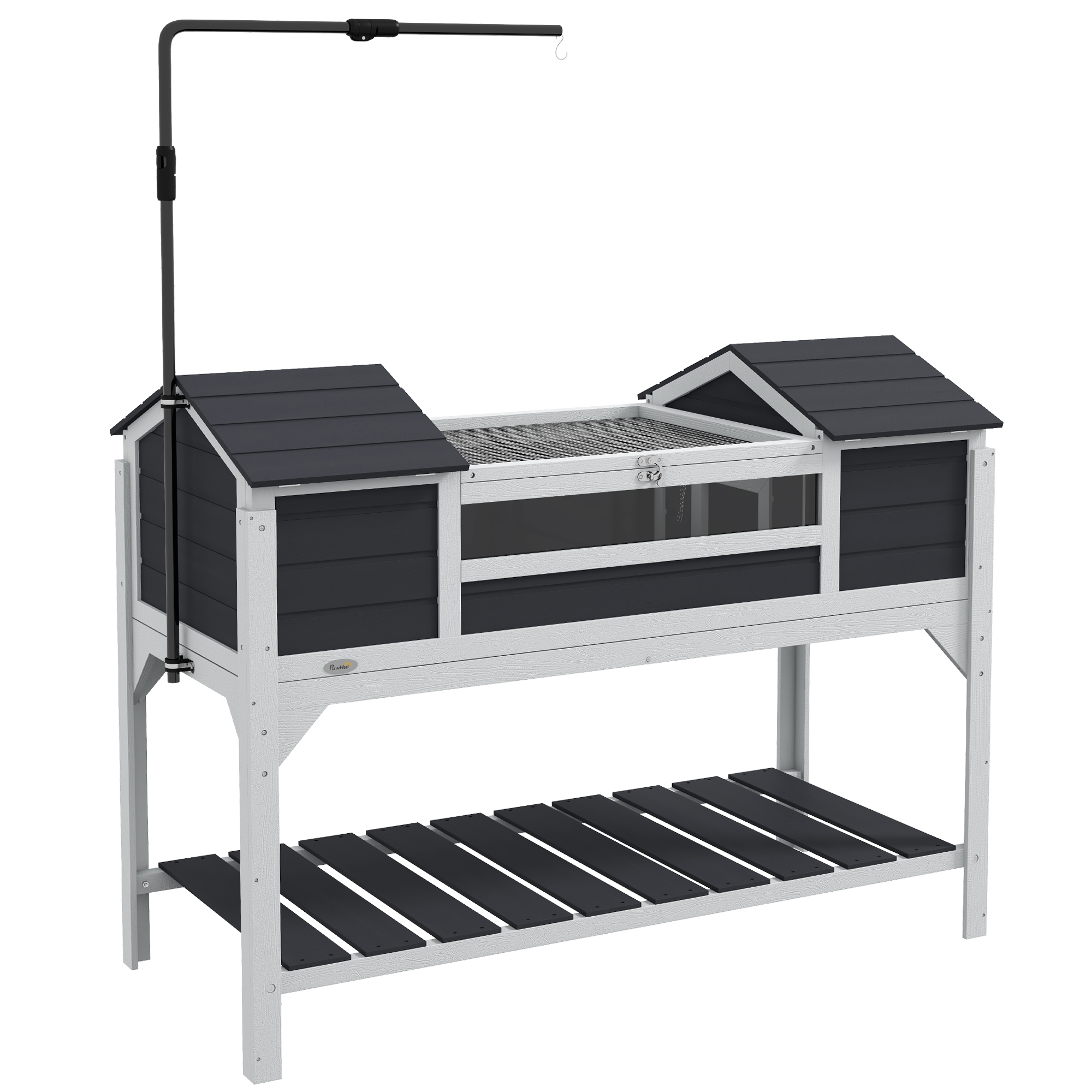 Wooden Tortoise Enclosure with Adjustable Lamp Holder, Openable Lid, Dual Main Houses, Storage Shelf, Fixed Tray - Grey