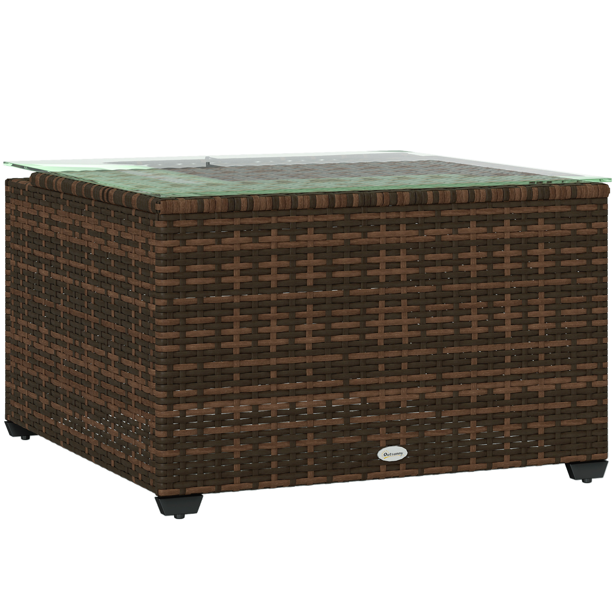 SUNVISTA 62 x 62cm Glass-Top Rattan Side Table - Brown