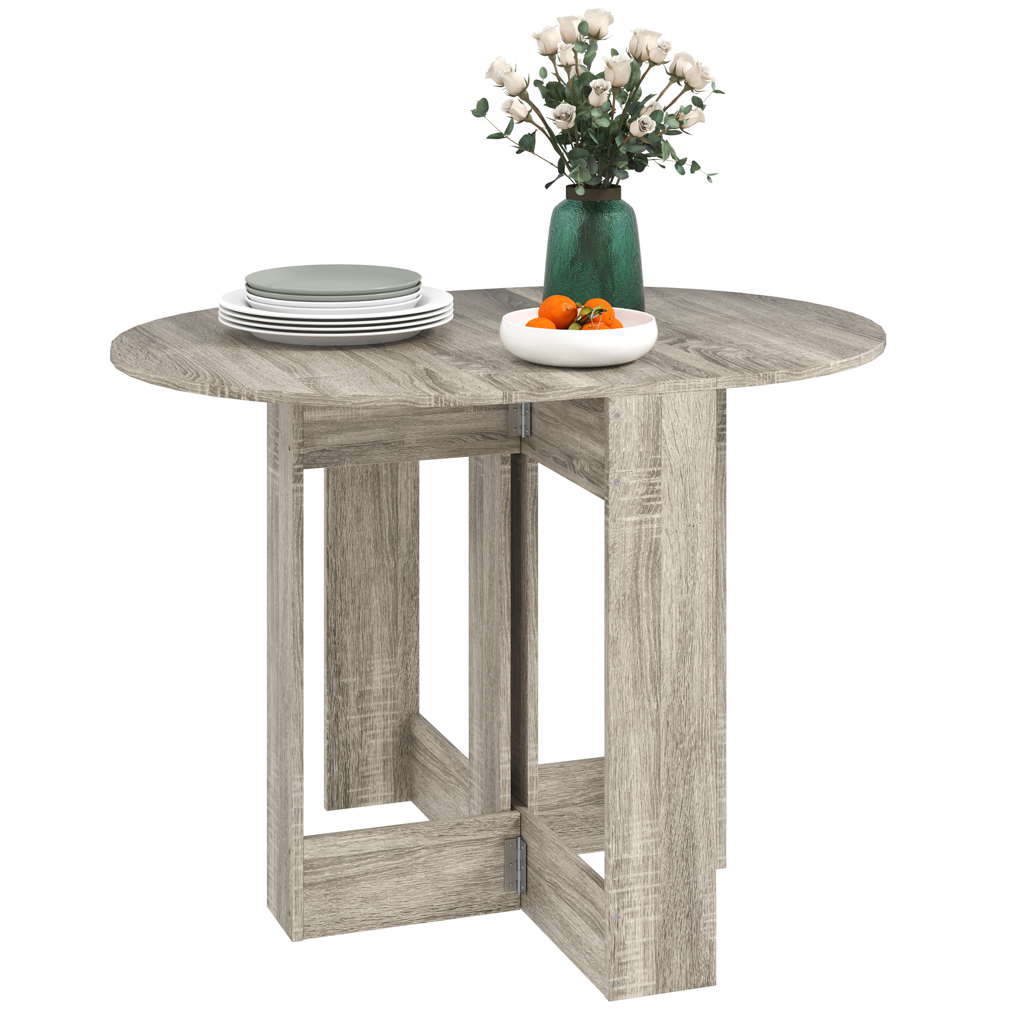 HERON Space-saving Drop Leaf Table, Folding Dining Table for Small Space, Kitchen, Dining Room, Grey