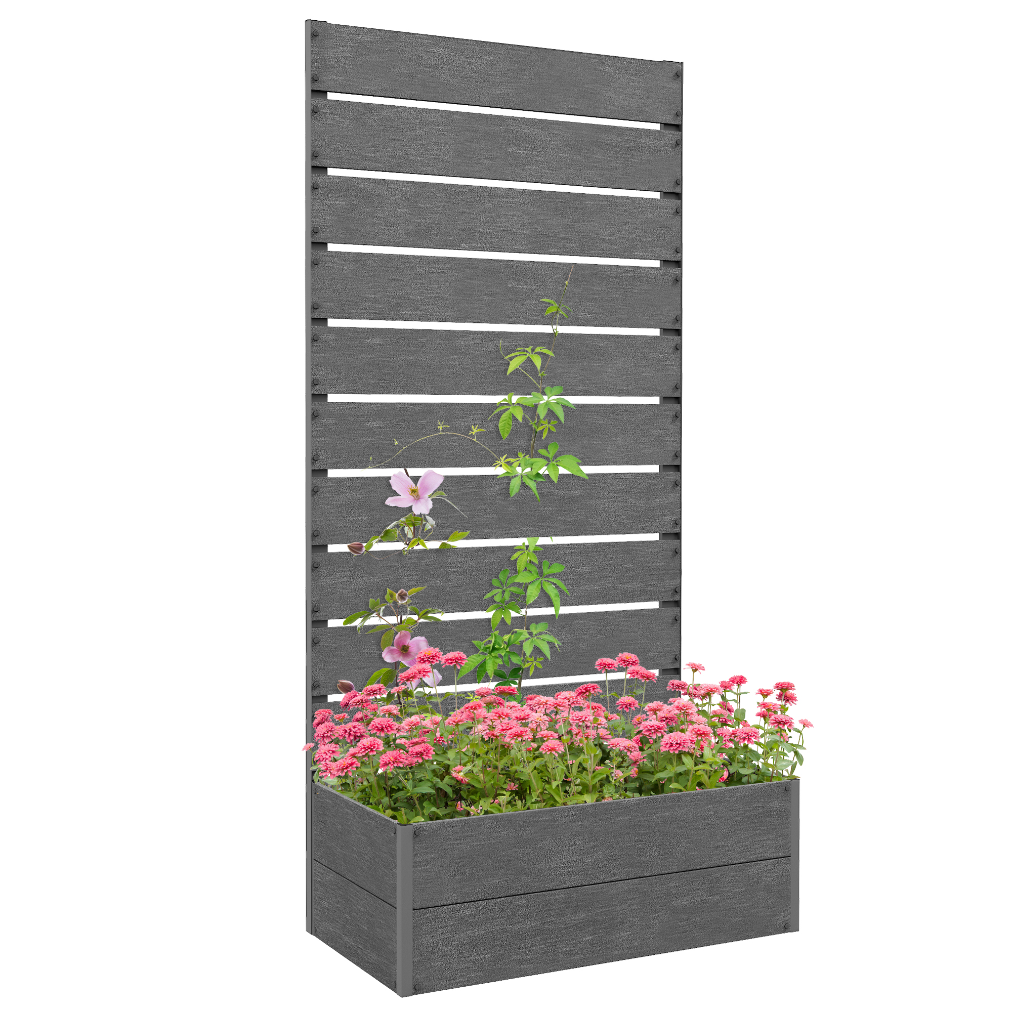 Garden Planter with Trellis for Climbing Plants, Vines, Flowers, Freestanding Raised Bed for Garden, Outdoor, Patio, Planter Box with Drainage Gap, 