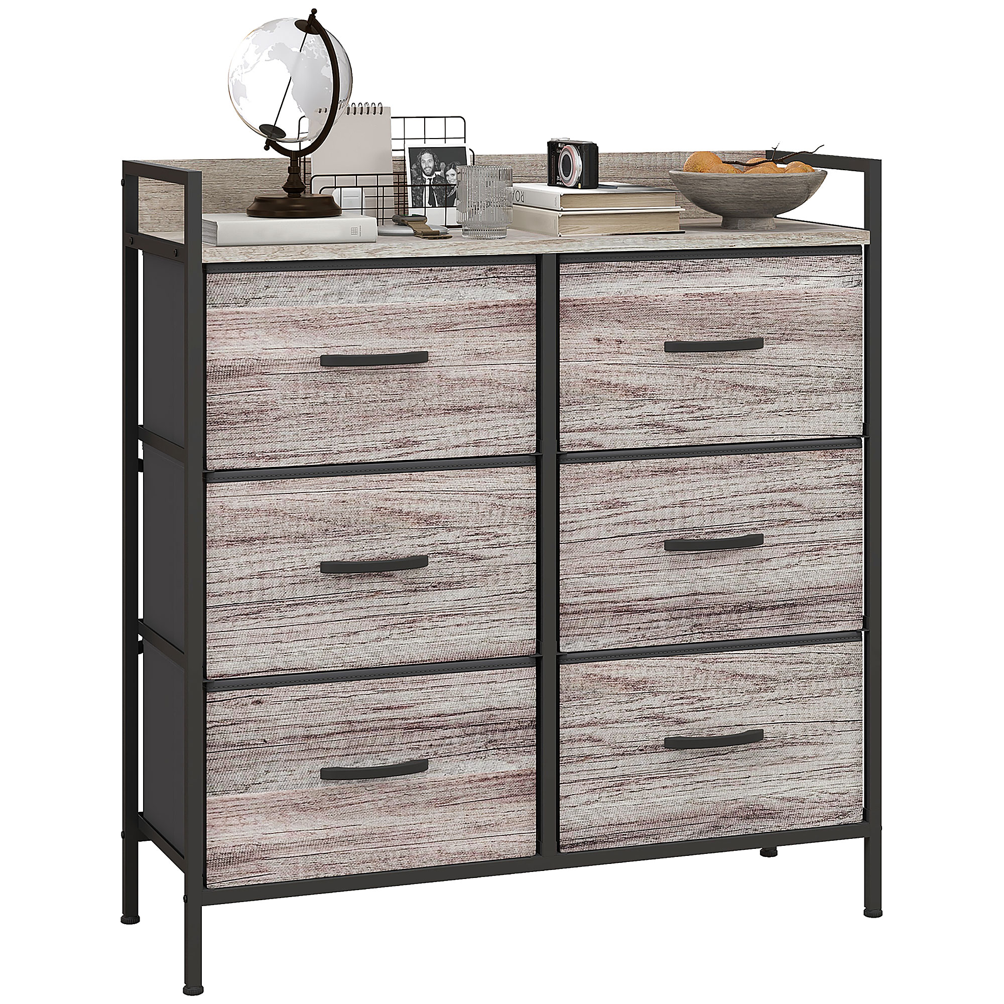 WENZA Grey Chest of Drawers - Medium-sized, 6 Drawers, Double, Fabric