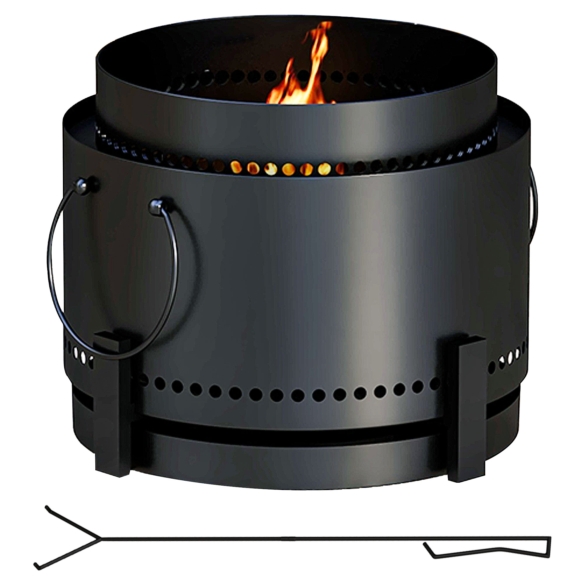 Smokeless Fire Pit, 37cm Portable Wood Burning Firepit with Poker for Garden Camping Bonfire Party, Metal, Black
