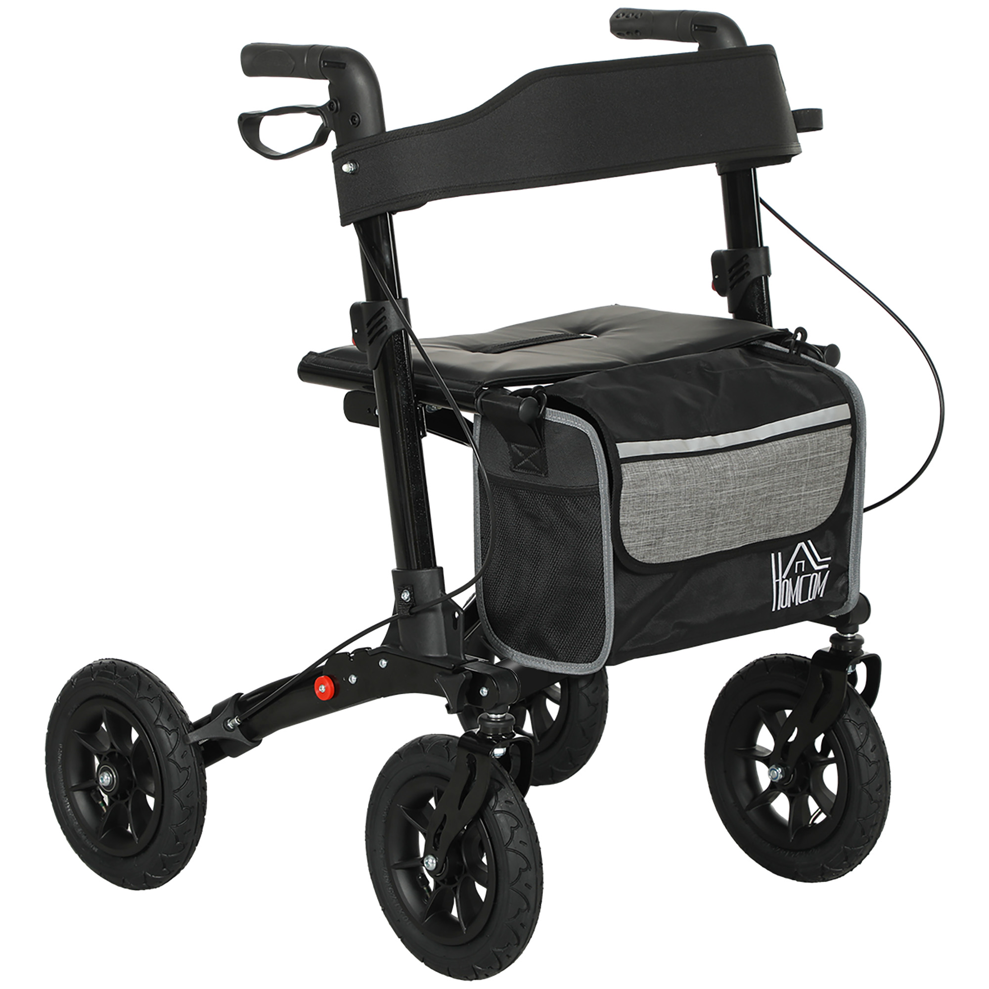 HERON Folding Rollator Walker with Padded Seat, Backrest, Lightweight Walking Frame with Storage Bag, Dual Brakes, All-terrain Wheels, Black