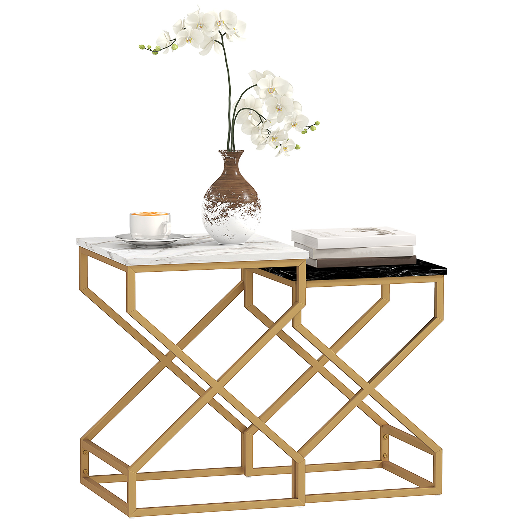 HERON Set of Two Marble-Effect Nesting Tables