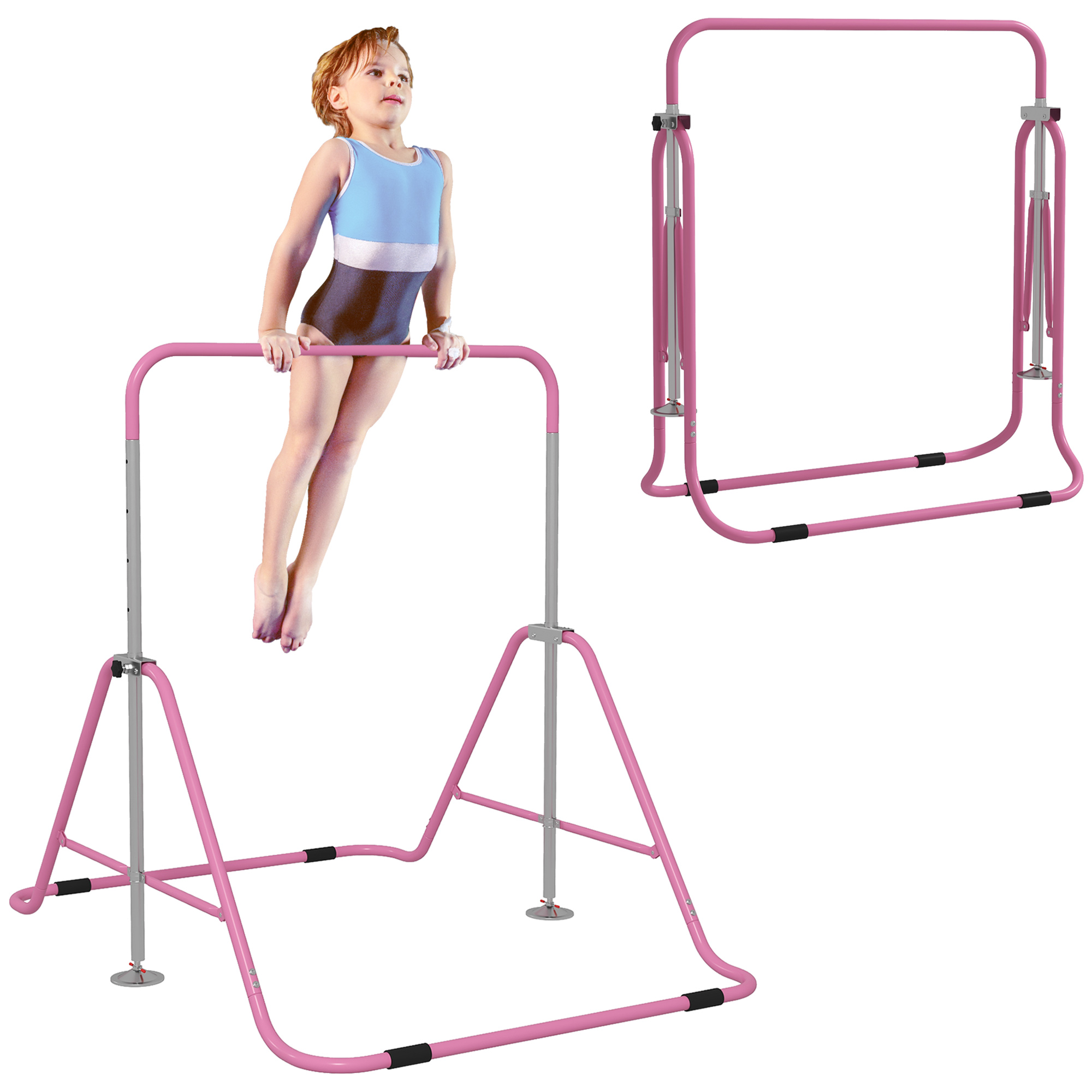Scott Kids Gymnastics Bar with Adjustable Height Foldable Bars - Pink