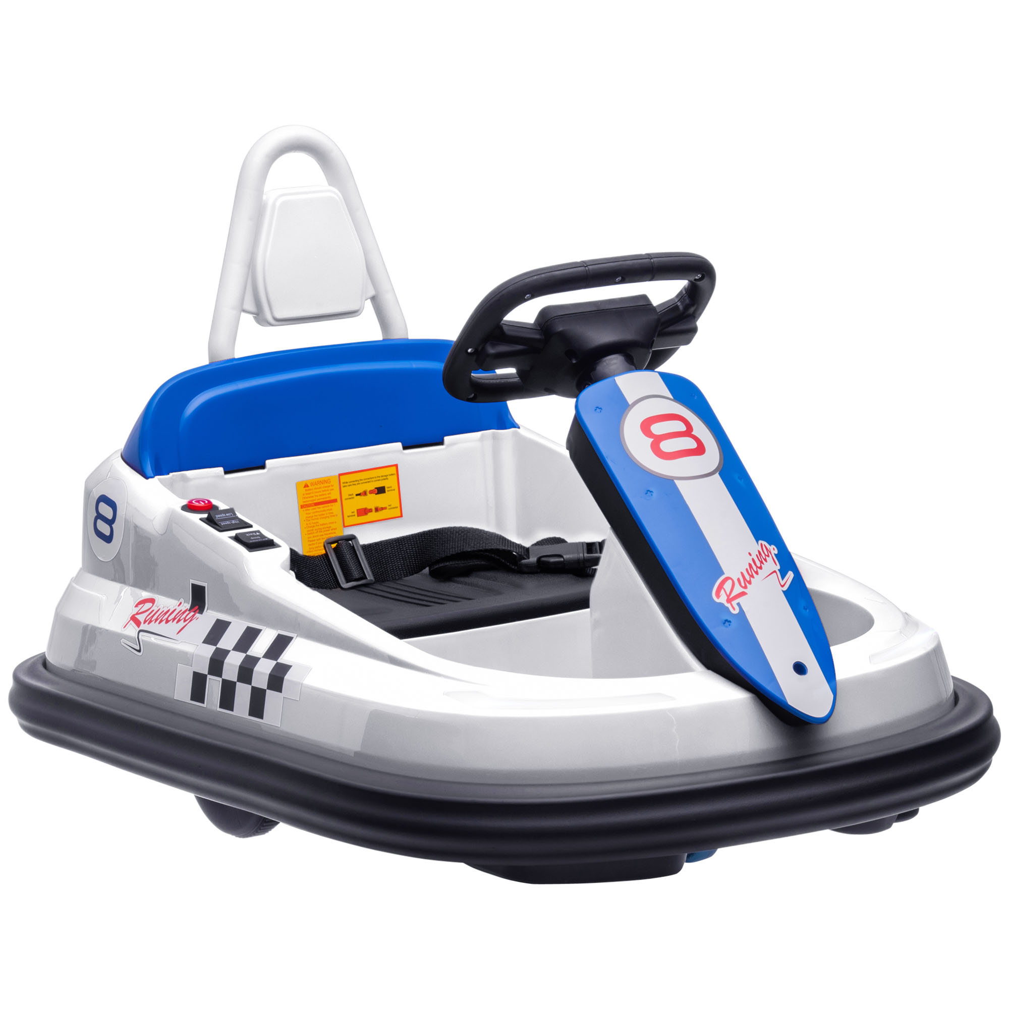 6V Electric Kids Bumper 360 Spin Waltz Car with Music, Horn, Lights - White