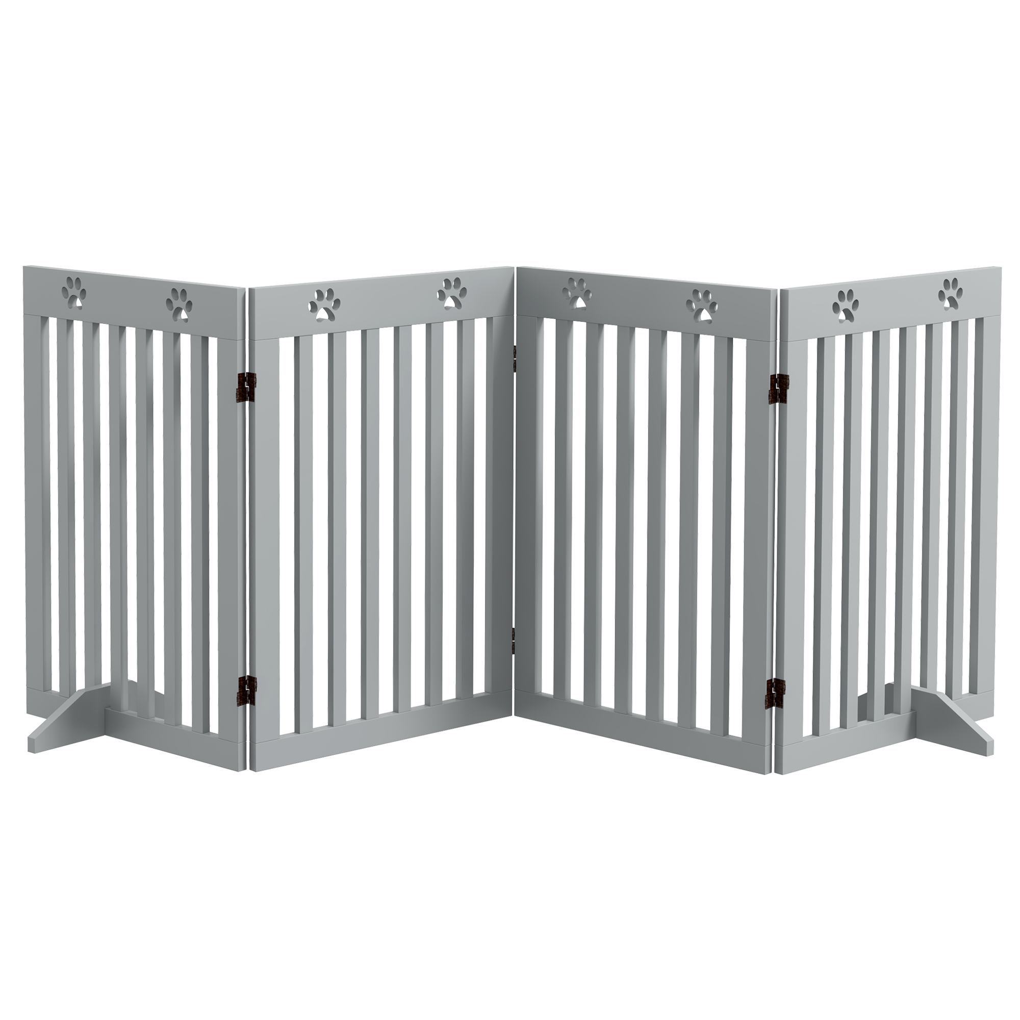 Dog Kennel - Foldable Wooden Pet Gate with Support Feet Grey 204cm