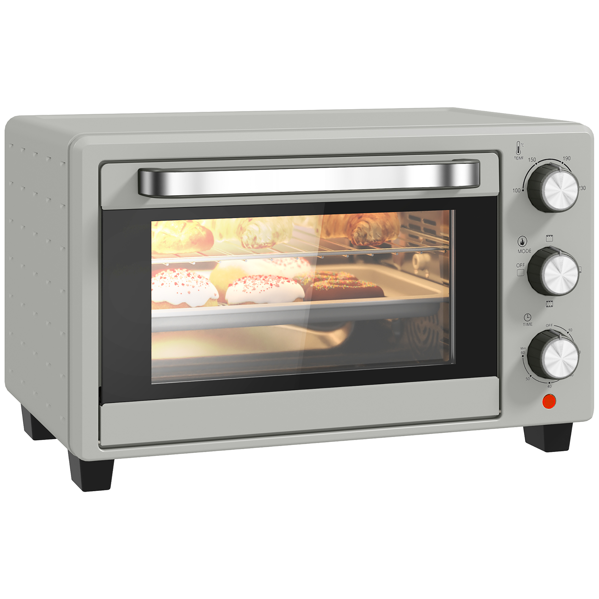 HERON 21L Mini Countertop Oven, 100degC-230degC Adjustable Temp - Silver Tone