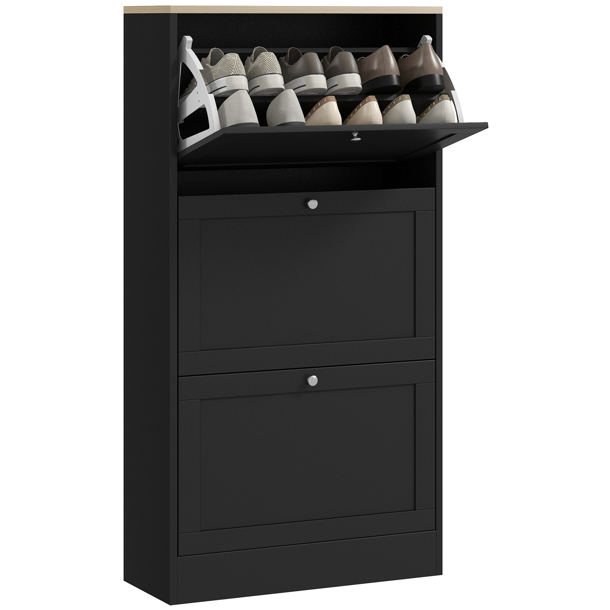 SIMA 3 Flip Doors Tall Shoe Cabinet - Black