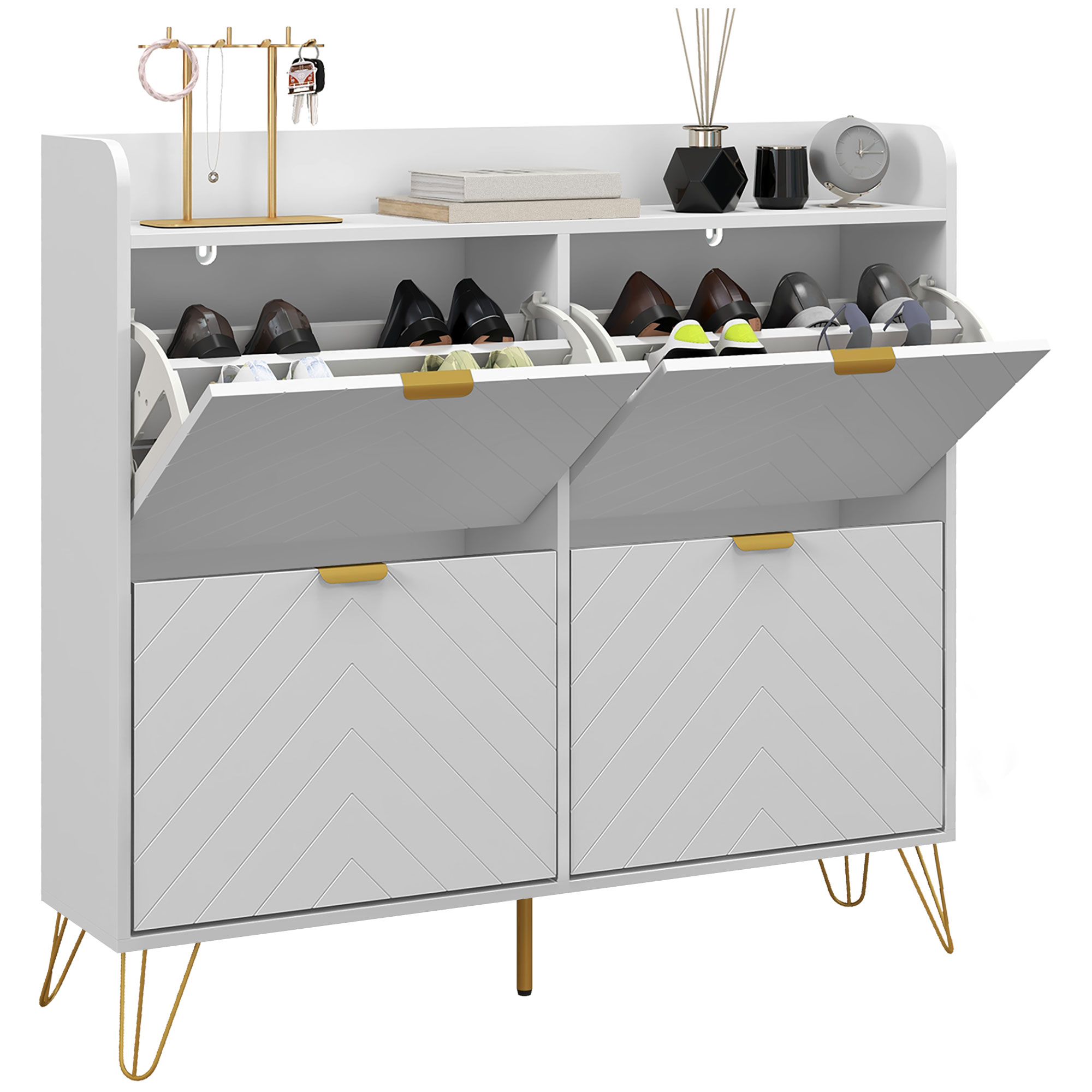 Narrow Shoe Storage Cabinet, Slim Shoe Cupboard with 4 Flip Drawers, Adjustable Shelf, Shoe Rack for 16 Pairs of Shoes