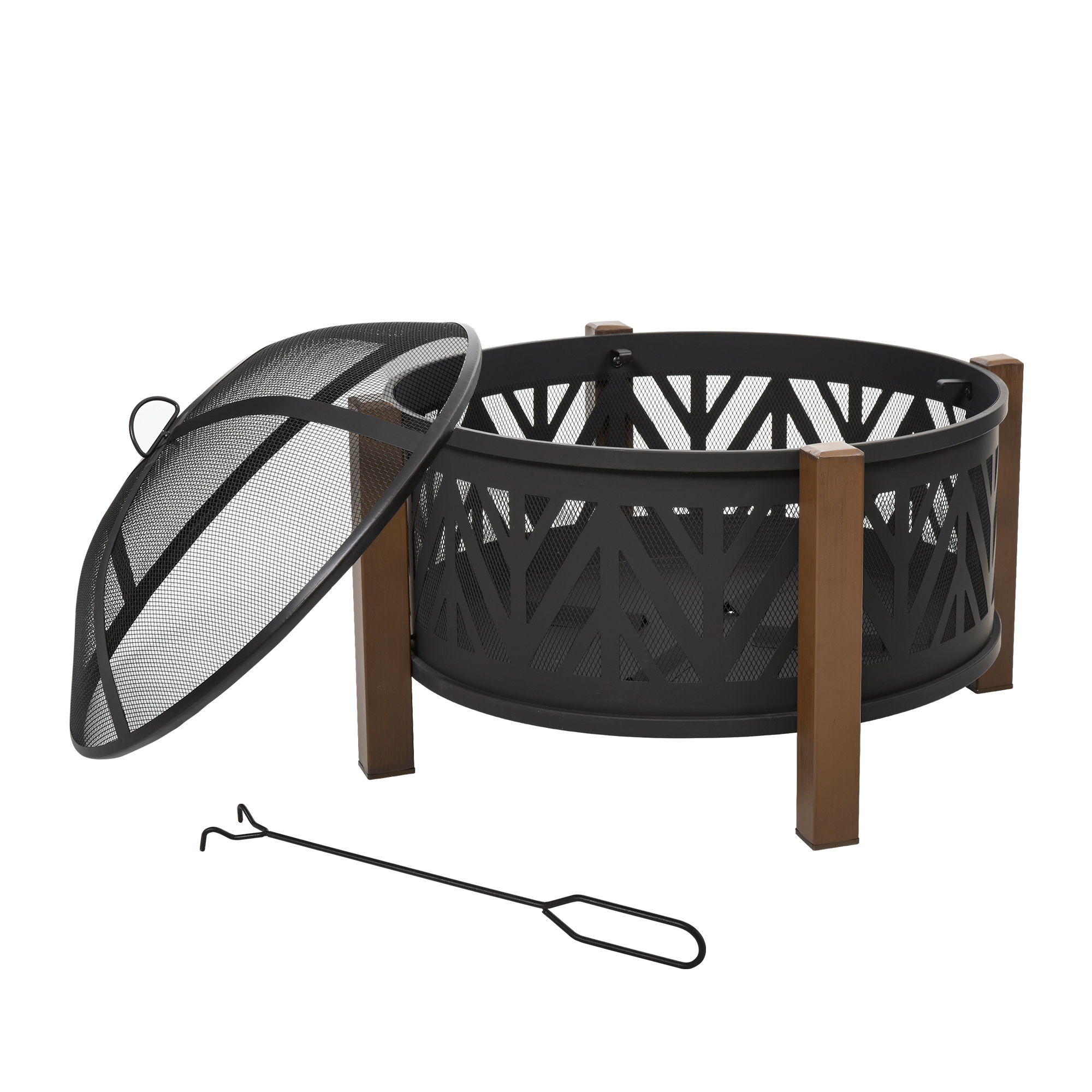 2-in-1 Outdoor Fire Pit Bowl with BBQ Grill Grate 30" Steel Heater with Spark Screen Cover, Fire Poker for Backyard Bonfire Outdoor Cooking