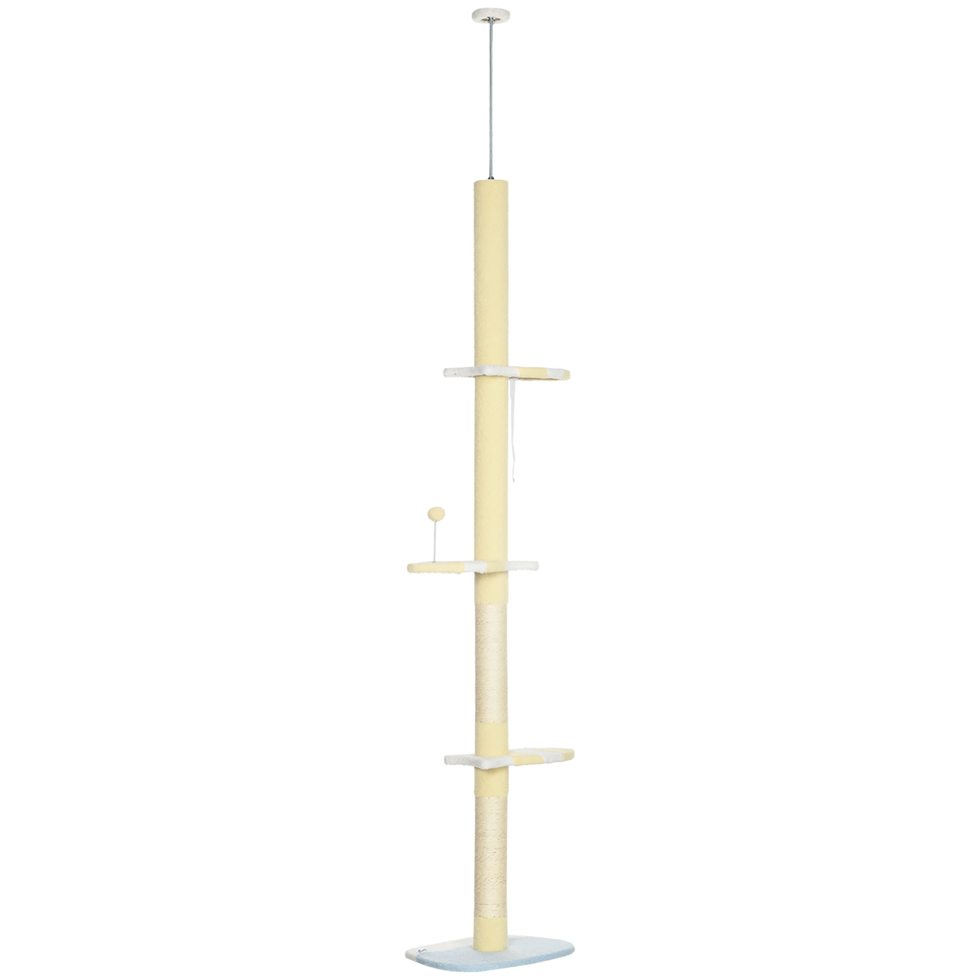 260cm Floor to Ceiling Cat Tree, Height Adjustable Kitten Tower with Anti-slip Kit, Multi-Layer Activity Center w/ Scratching Post Ball Yellow