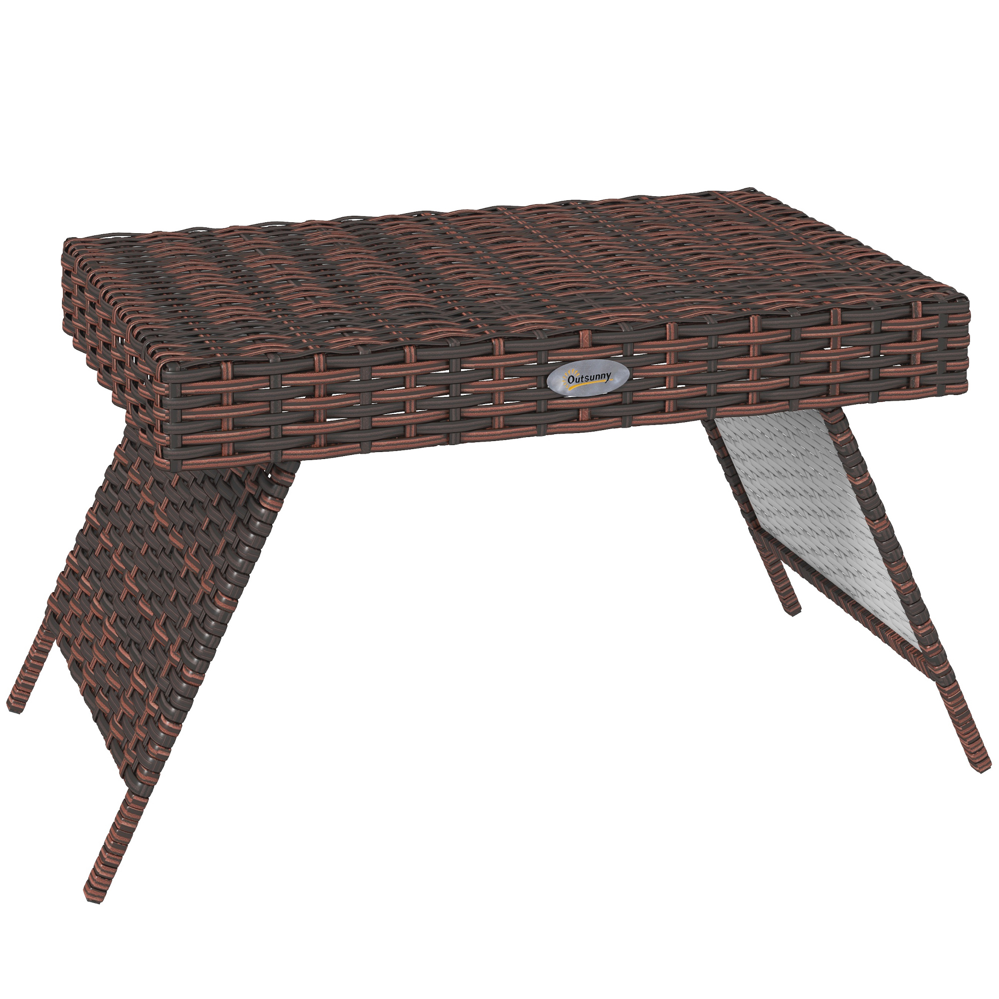 SUNVISTA Foldable Rattan Outdoor Side Table, Garden Coffee Table with Steel Frame, Brown