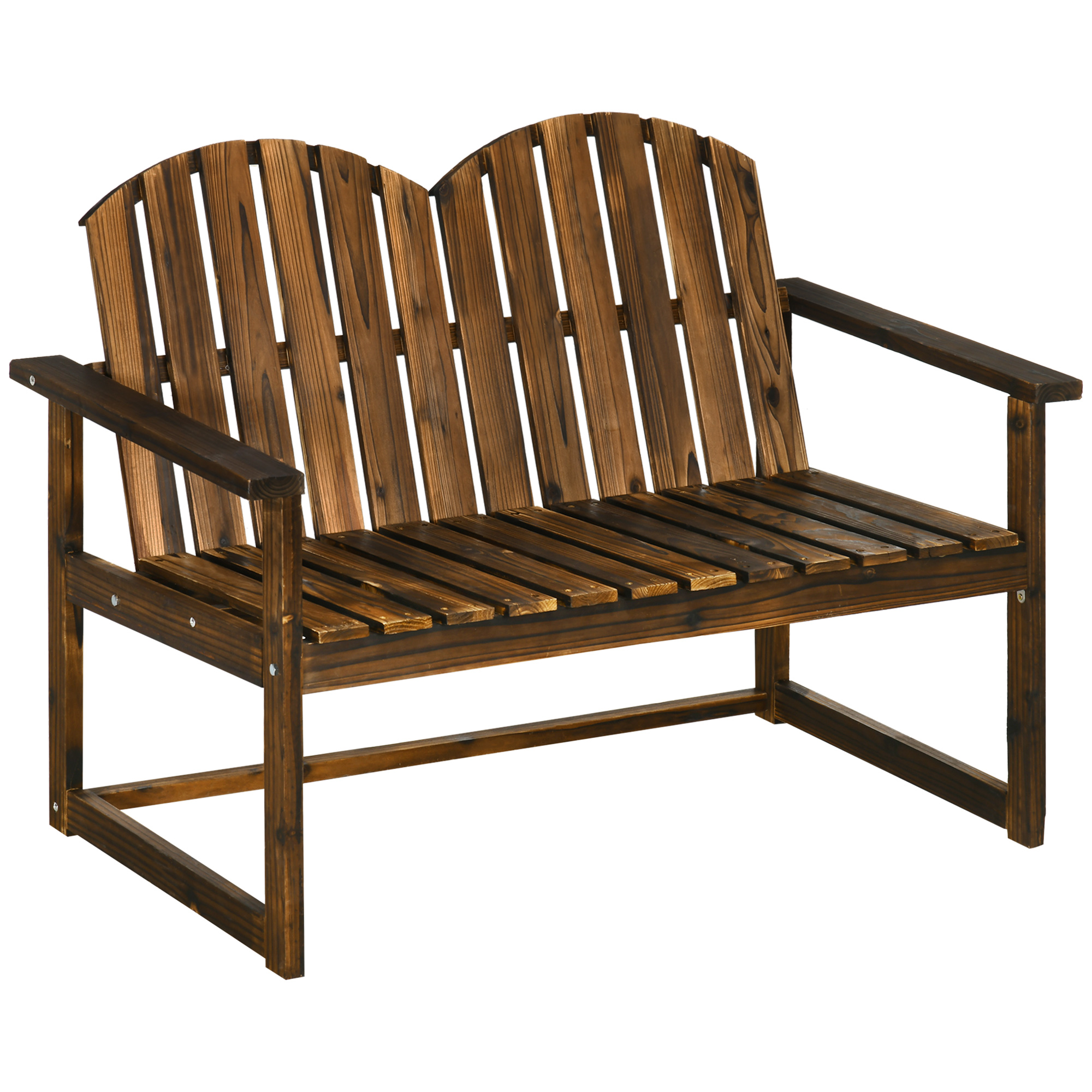 Outdoor Wooden Garden Bench, Patio Loveseat Chair with Slatted Backrest and Smooth Armrests for Two People, for Yard Lawn Carbonised Finish