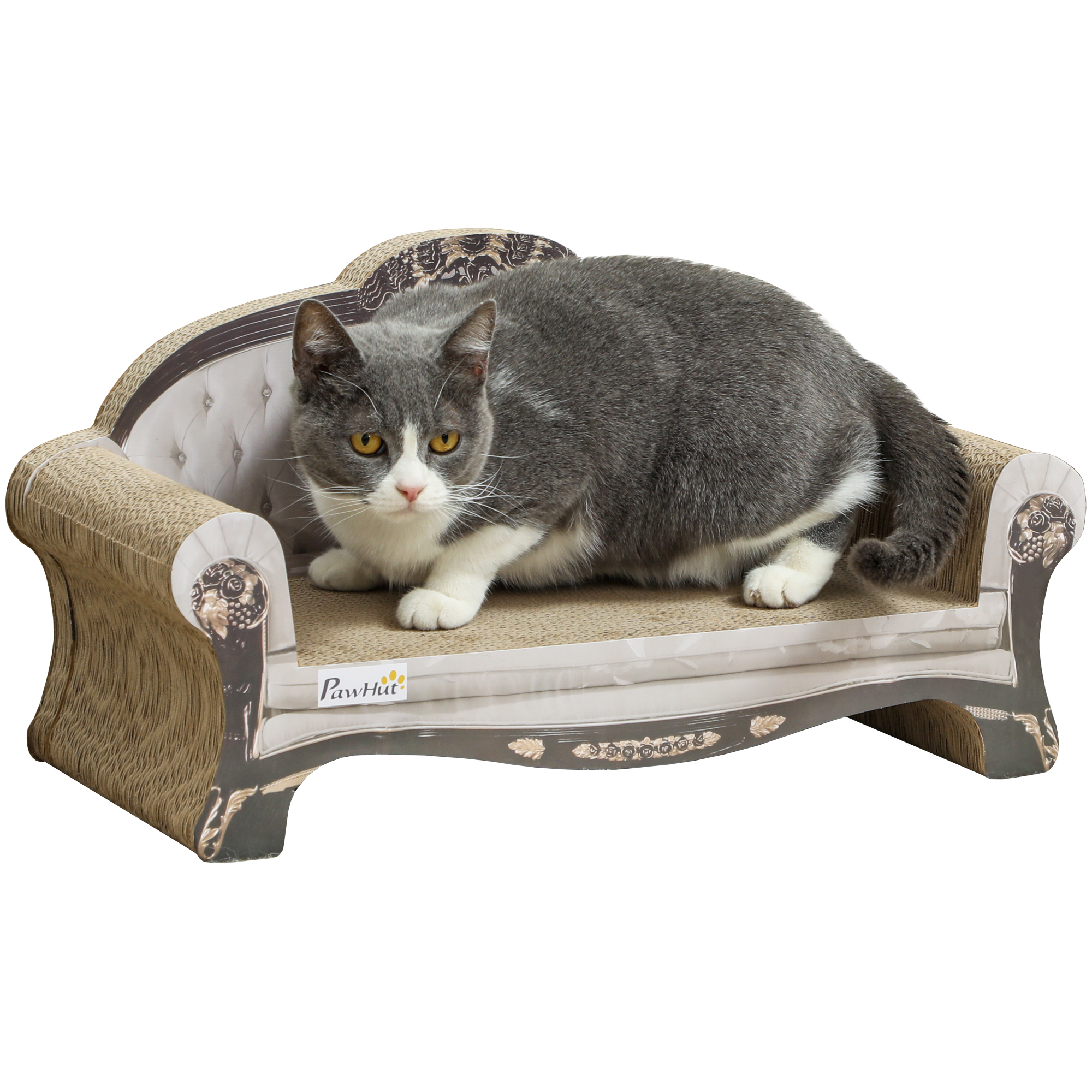 PAWSTER 2 in 1 Cat Scratcher with Organic Catnip for Indoor Cats, 29.5 x 56 x 26cm, Brown