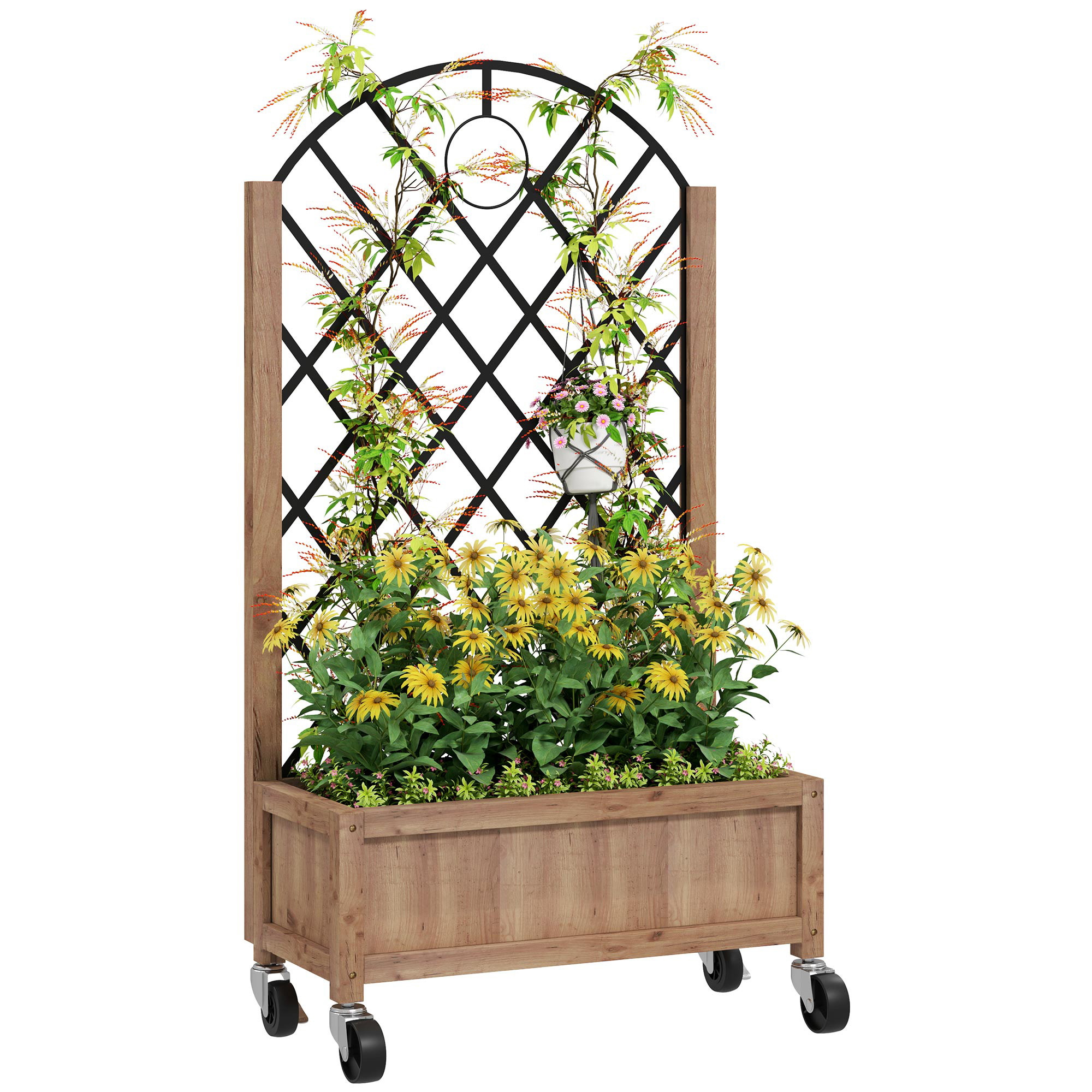 SUNVISTA Wooden Planter, with Metal Trellis - Brown/Black