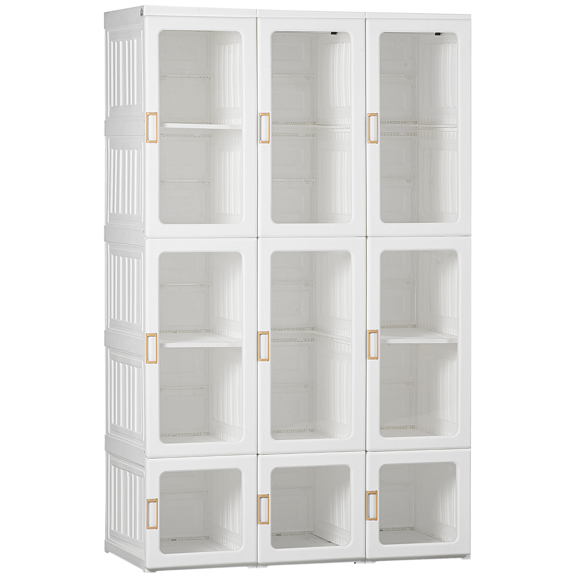 HERON Portable Clothes Wardrobe for Bedroom, Foldable Clothes Organiser with Cube Storage, Hanging Rods, Magnet Doors, White