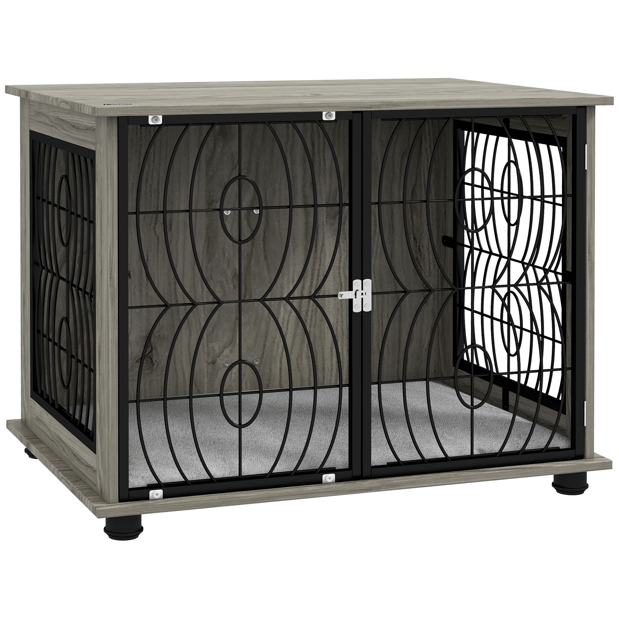 Shelley 29.5 Inch Indoor Dog Crate End Table with Washable Cushion for Medium Dogs - Grey