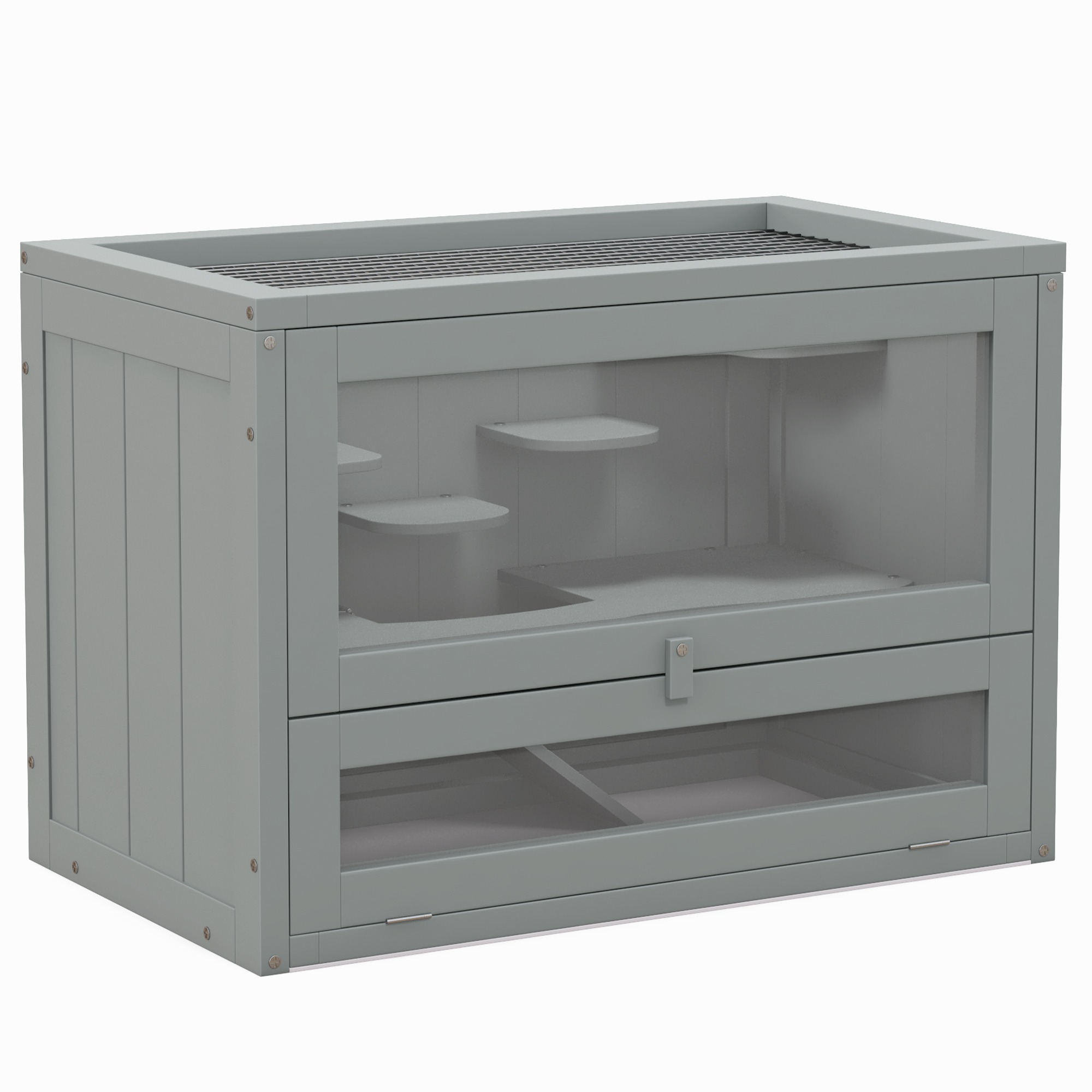 PAWSTER Wooden Hamster Cage Mouse Mice Rodent Small Animals Hutch Exercise Play House 60 x 35 x 42cm, Grey