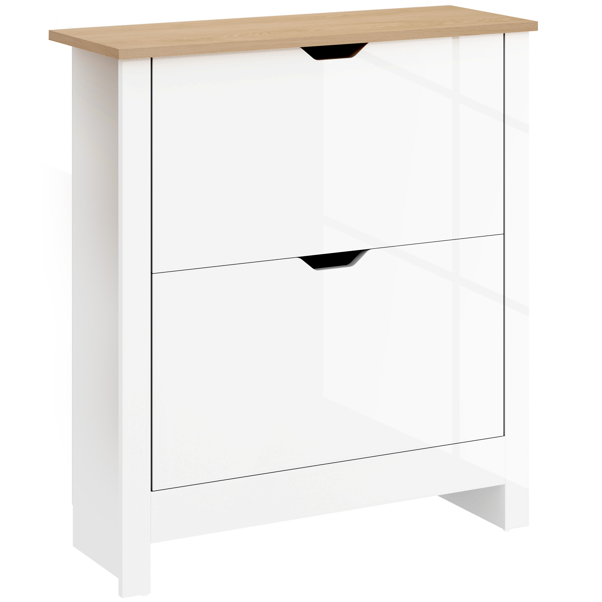 TUSAZIA 2 Flip Drawers Medium-sized Shoe Cabinet - Gloss White