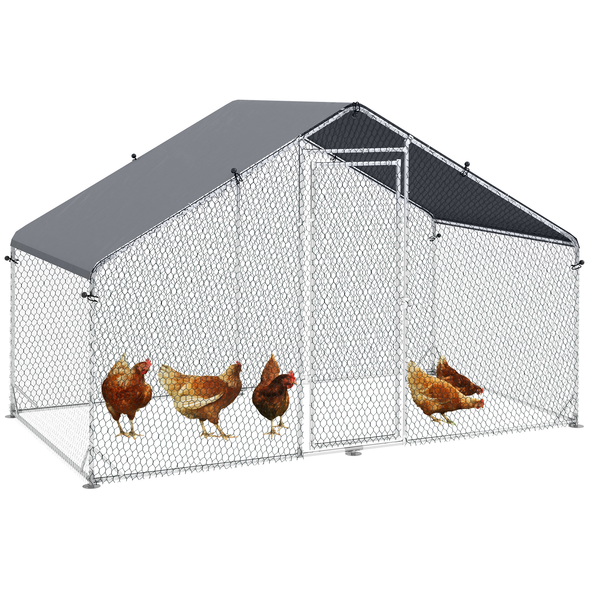 Shelley Galvanised Walk In Chicken Coop Hen House with Water Reliable Resist Cover - Silver