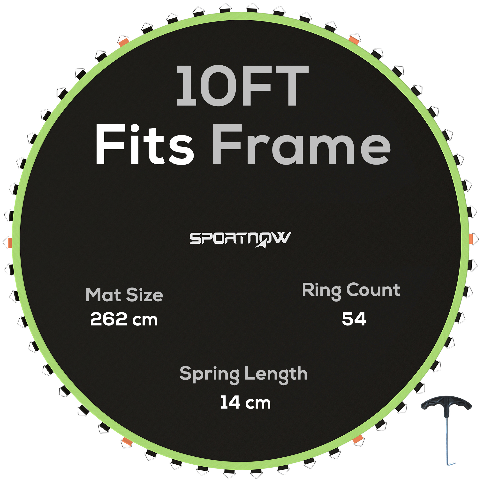 SPORTEDGE Trampoline Replacement Mat with Spring Pull Tool, 54 V-Hooks, for 10ft Trampoline using 14cm Springs, Green