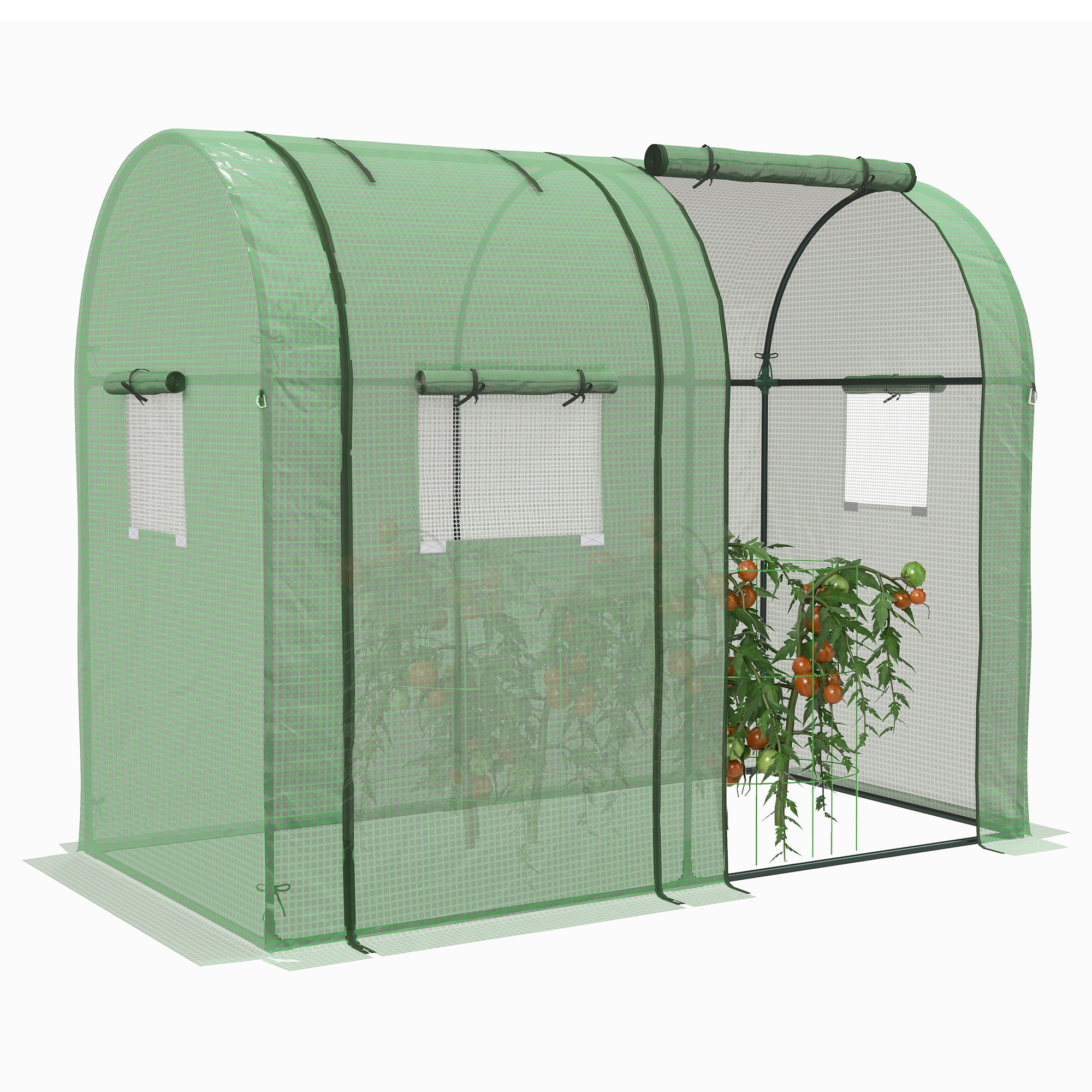 Tomato Greenhouse, Garden Growhouse with 2 Roll-up Doors and 4 Mesh Windows, Portable Indoor Outdoor Green House, 185 x 94 x 150cm, Green