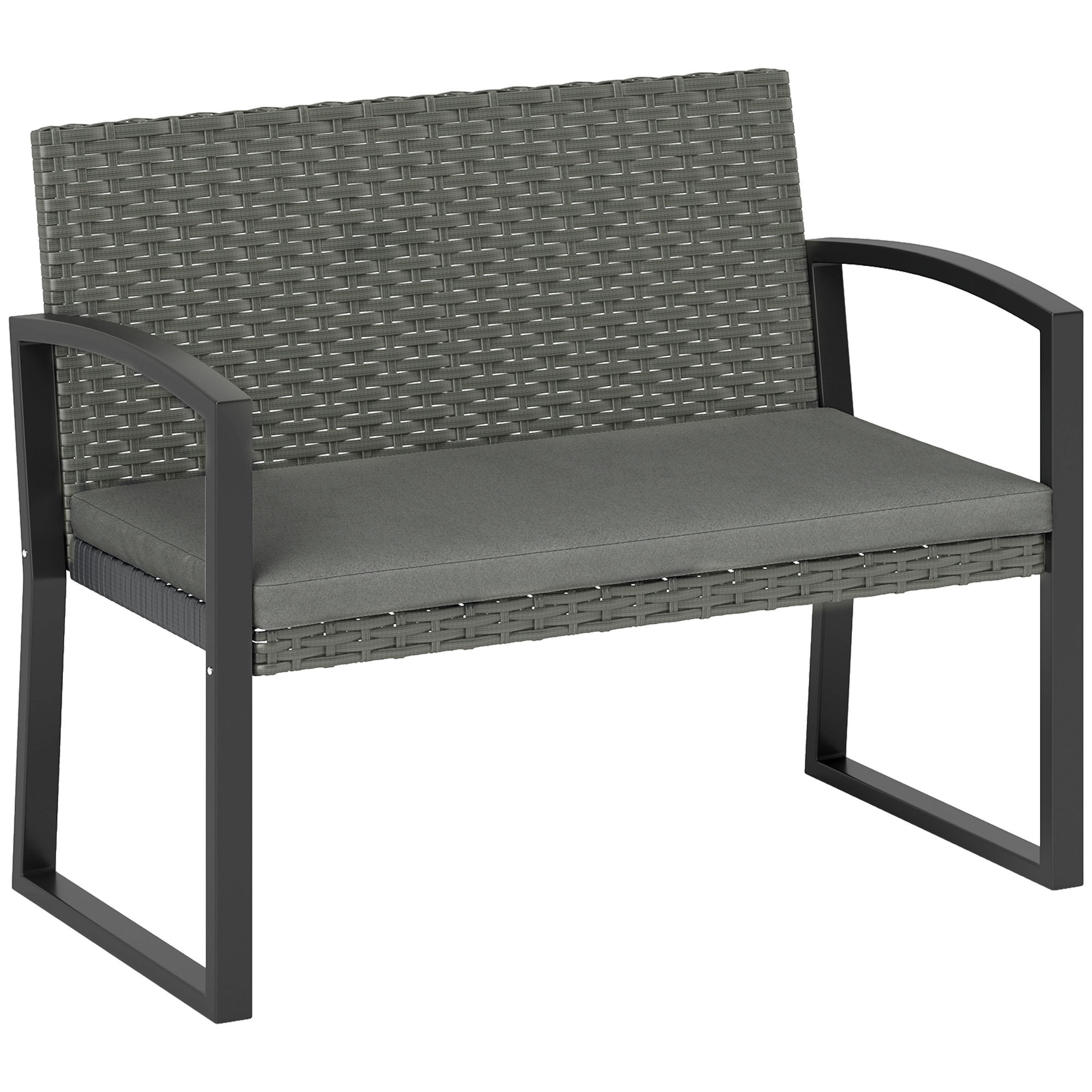 SUNVISTA Two-Seater Rattan Garden Bench - Grey/Black