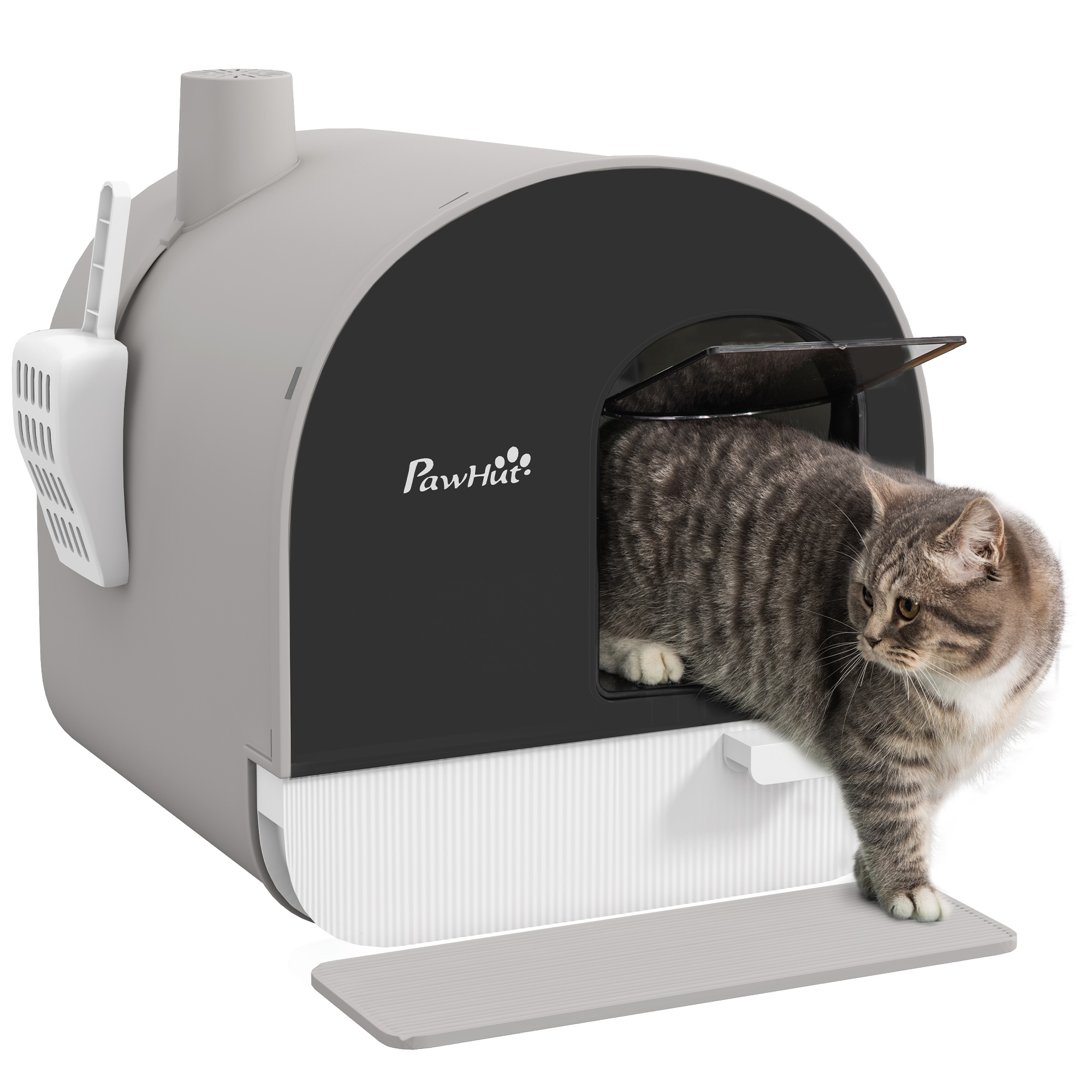 Shelley Hooded Cat Litter Box with Lid Scoop Filter Flap Door - Light Grey