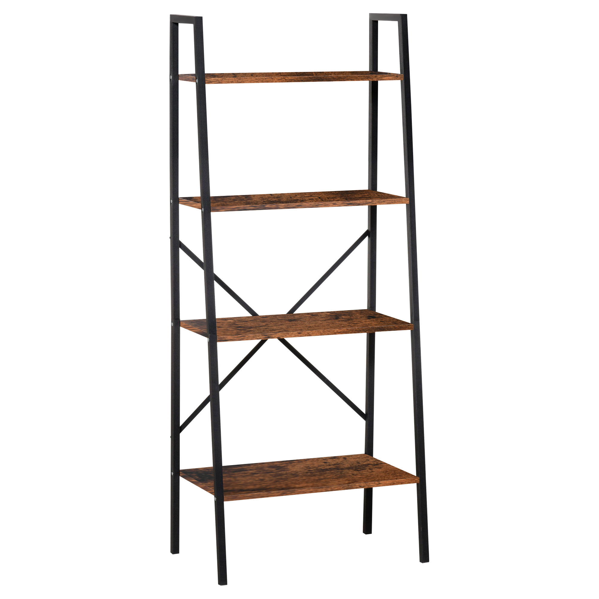 4-Tier Vintage Ladder Shelf Bookcase Wood Storage Rack Stand Plants Display Black brown