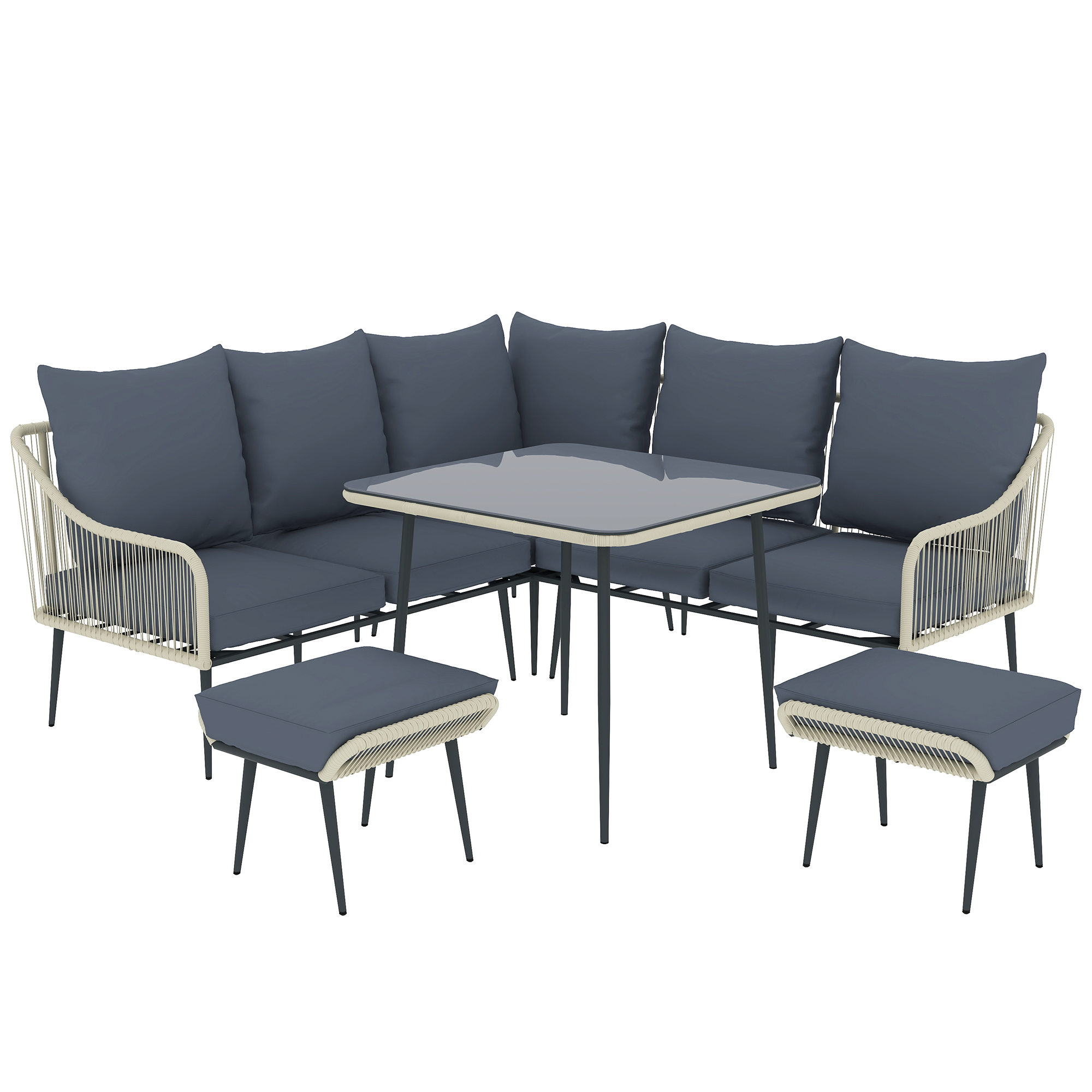 SUNVISTA Six-Piece Rattan Strong Garden Sofa Set - Grey