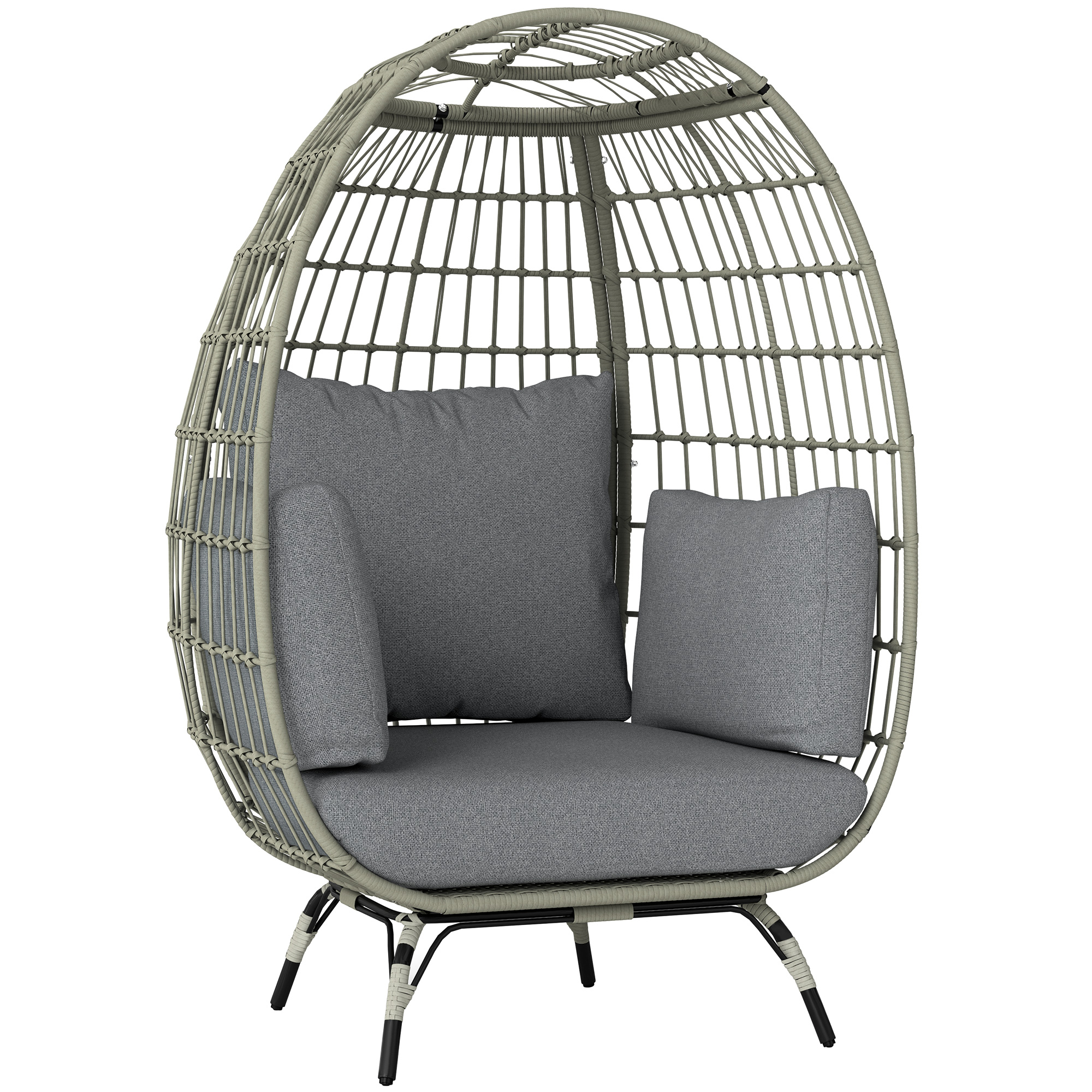SUNVISTA Rattan Egg Chair with Cushions and Pillows, Charcoal Grey