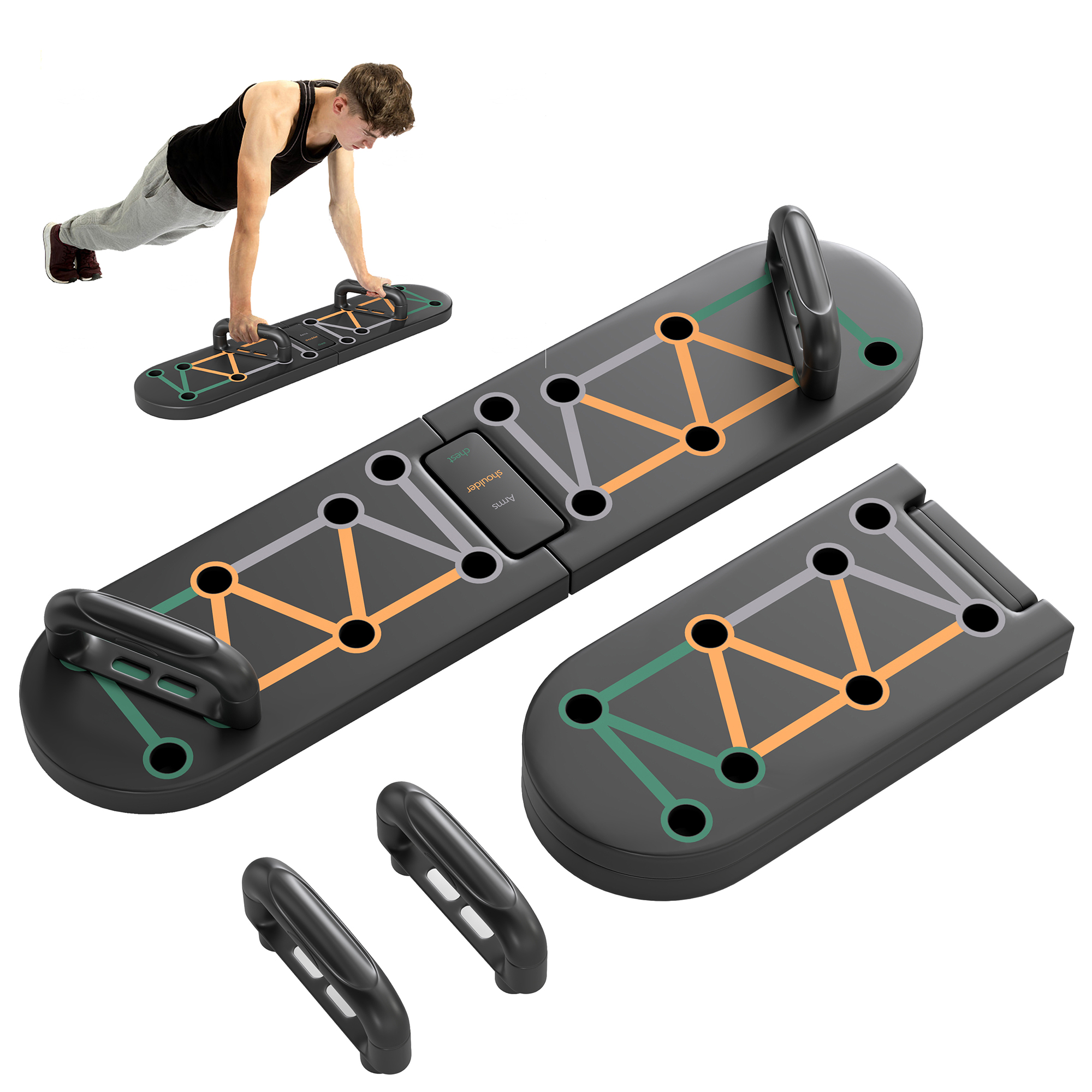 SPORTEDGE 11-in-1 Foldable Push Up Board, Multi-Function Home Gym Equipment with Non-Slip Pads - Black
