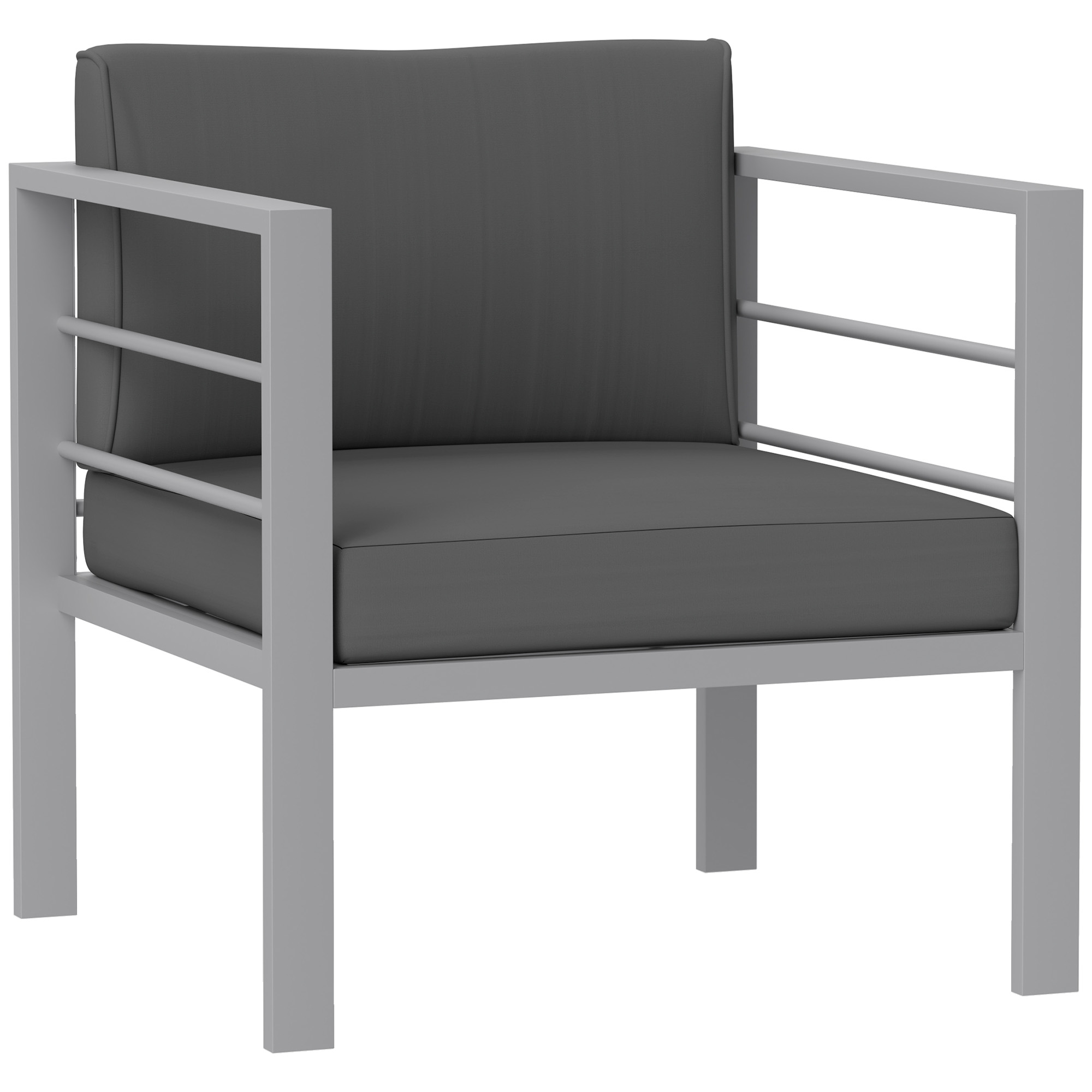 SUNVISTA Garden Sofa, All-Weather Garden Single Sofa with Removable Cushions, Metal Frame Outdoor Furniture for Balcony, Charcoal Grey