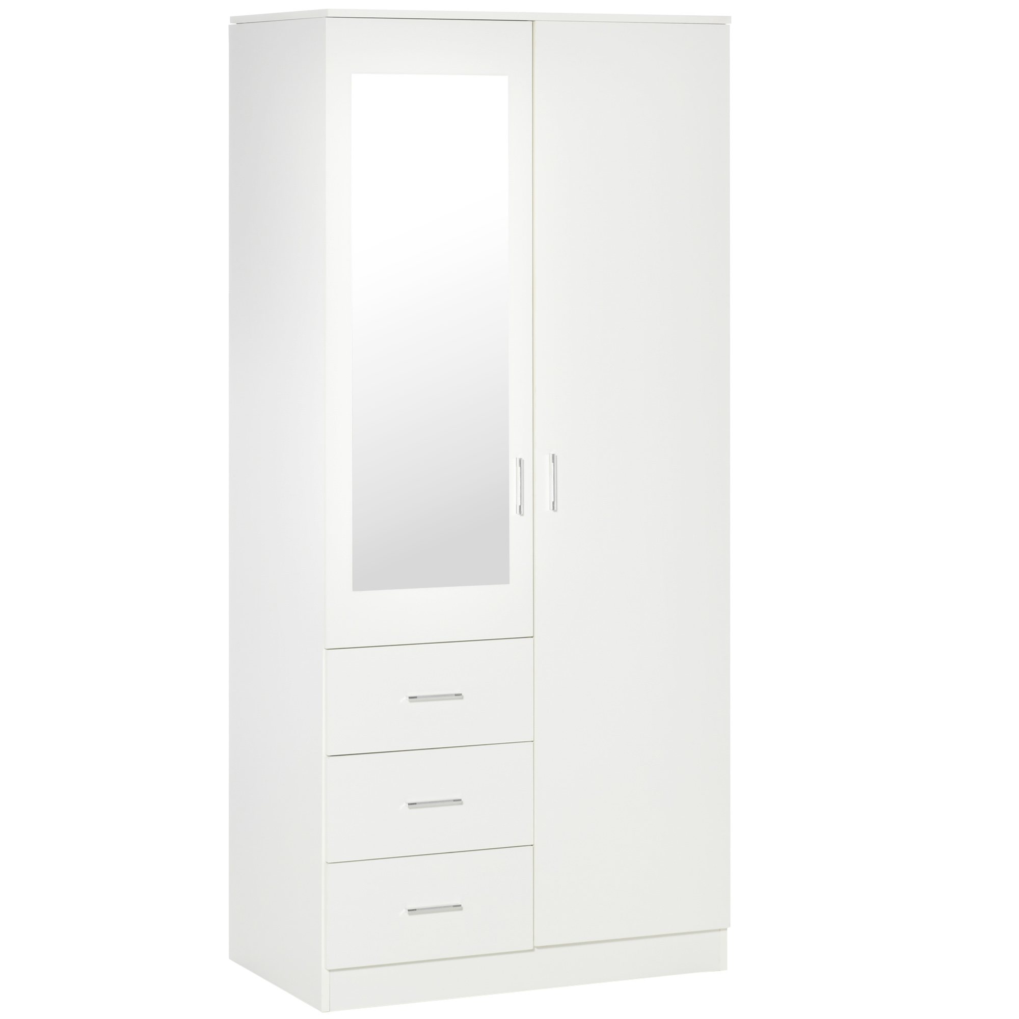 QUINSBY 2 Door Mirrored Wardrobe with 3 Drawers - White