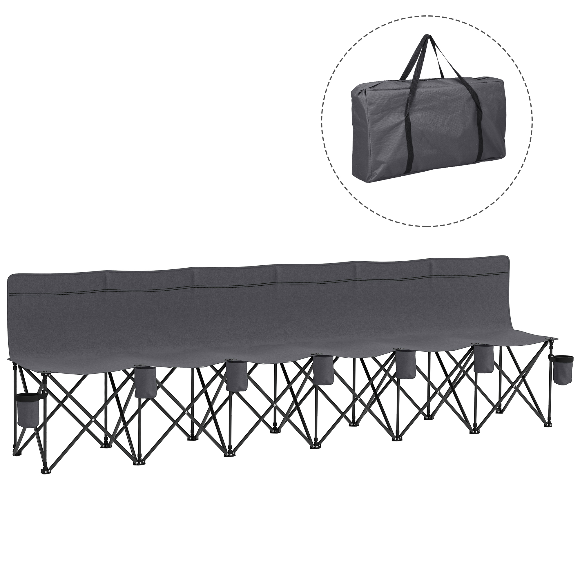 SUNVISTA 6 Seater Folding Camping Chair with Cup Holder & Carry Bag - Charcoal Grey