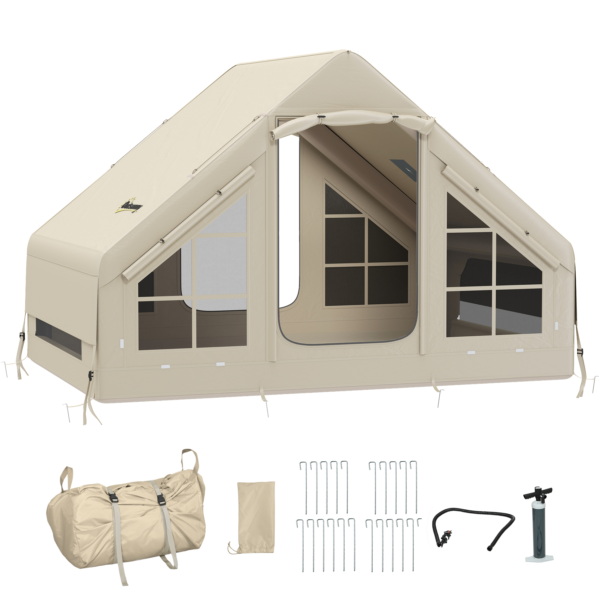 SUNVISTA Inflatable Camping Tent, 2-4 Person, Waterproof with Pump & Carry Bag, Beige