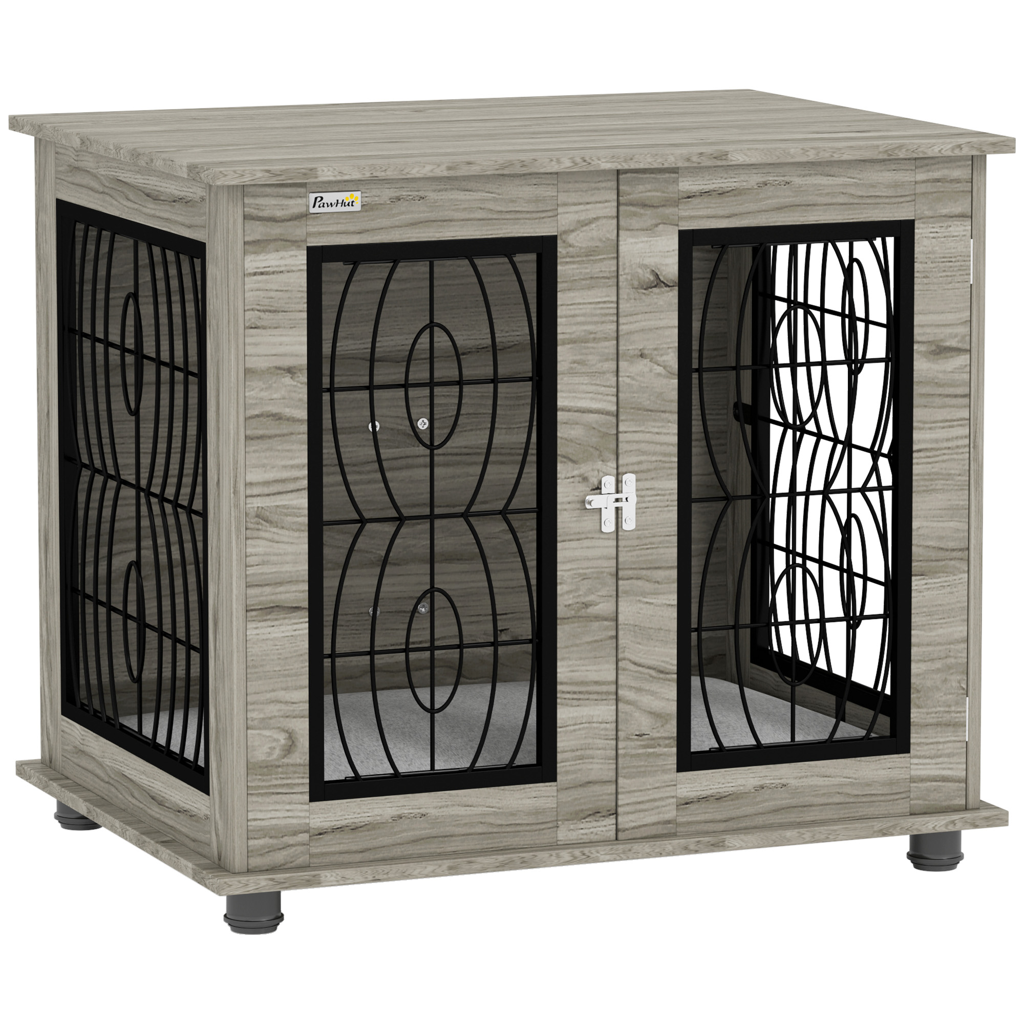 Indoor Dog Crate Furniture 29.5 inch End Table with Soft Washable Cushion, Lockable Front Door - Grey